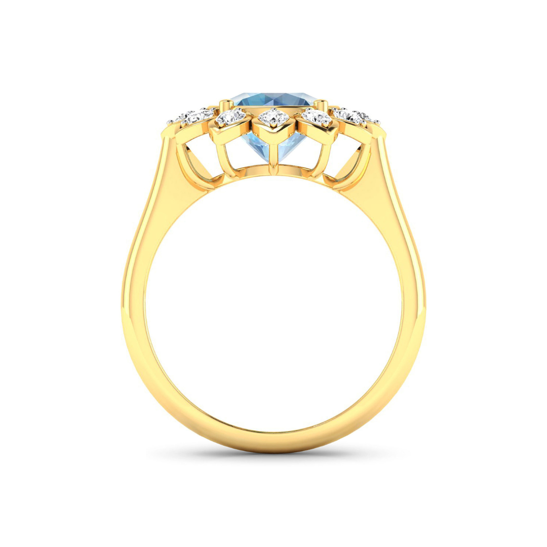 Genuine Diamond and Aquamarine Halo Ring - 14K White Gold Engagement Ring for Women, Elegant Wedding Band, Anniversary Gift Jewelry (Perfect for Proposals, Valentine's Day & Special Occasions)