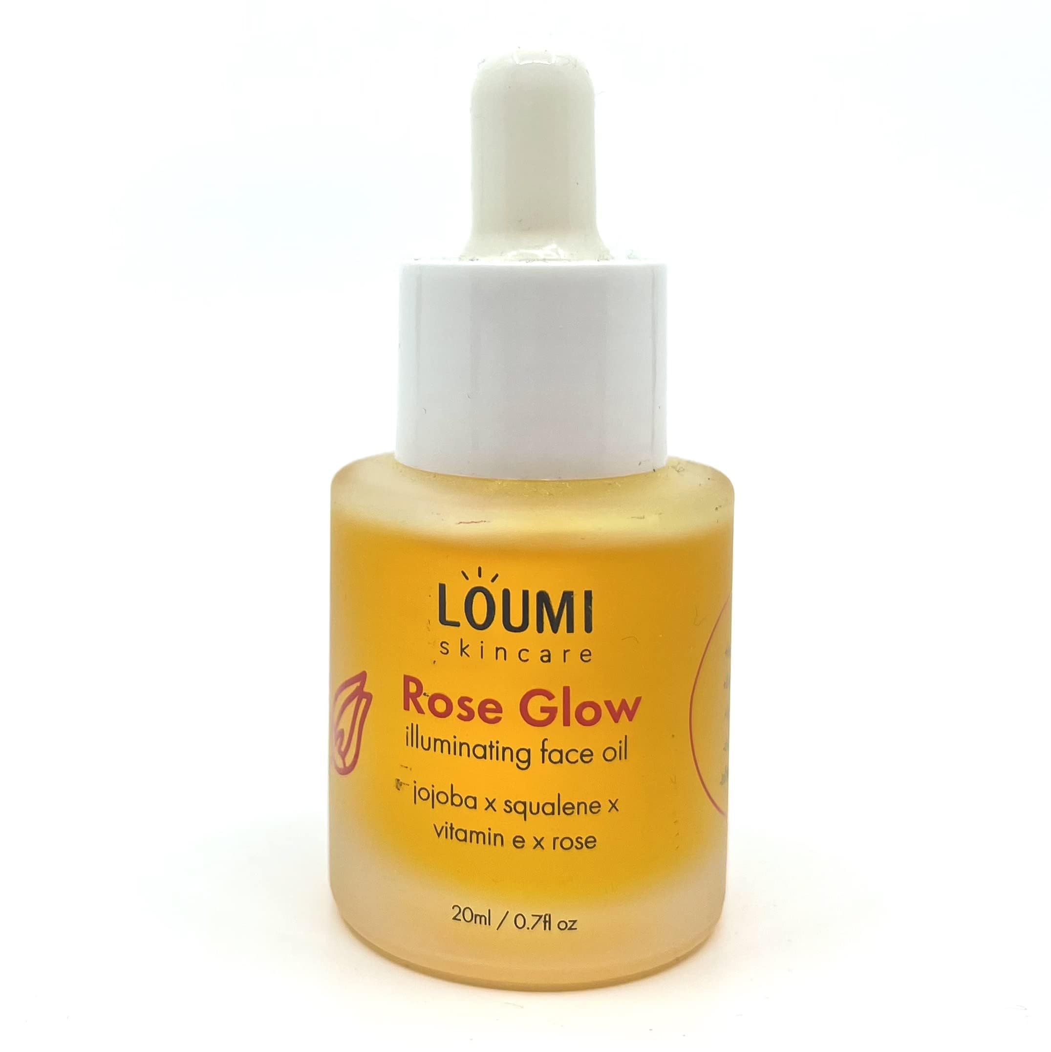 LOUMI Skincare Rose Glow Facial Oil with Rosehip & Jasmine - 1 Fl Oz / 30ml - Hydrating & Brightening for Dry & Dull Skin - Perfect for Night Routine & Anti-Aging Care