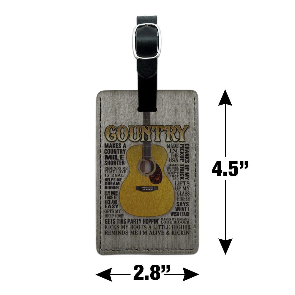Vintage Leather Guitar Country Music Luggage Tag - Rectangle Carry-On ID Tag for Suitcases, Bags & Backpacks - Perfect for Travel, Music Festivals & Country Concerts