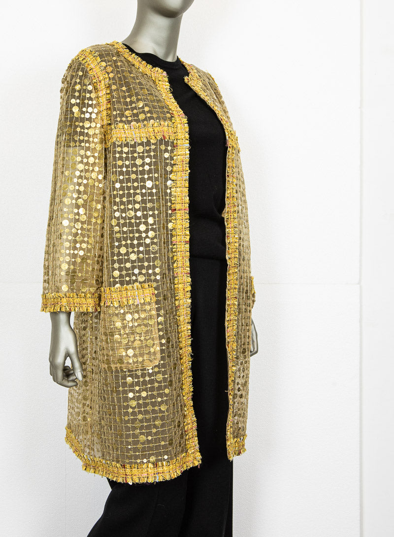 Chanel Gold Sequin Tulle Blouse Size 44 - Elegant Evening Wear for Parties & Special Occasions
