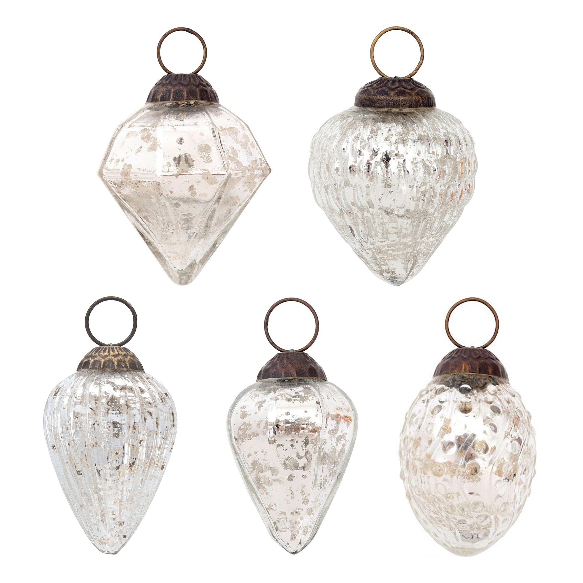 5 Pack Silver Vintage Glam Christmas Ornaments Set - Elegant Holiday Decor for Tree, Home, Party & Gift Giving - Vintage Style Decorations for Xmas, Special Occasions & Festive Celebrations