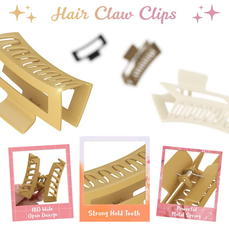 Shidara Large Hair Claw Clips for Thick Hair - Big Matte Banana Clips for Curly Hair & Thin Hair | 4-Piece Set in Multicolor | Perfect for Updos, Ponytails & Everyday Hairstyles