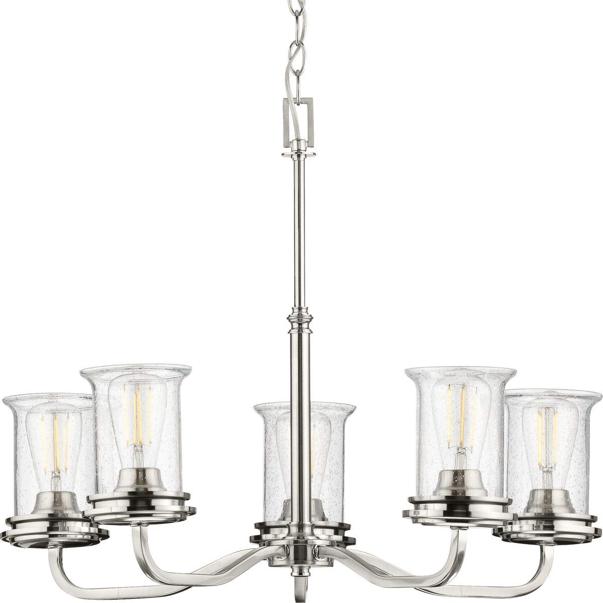 Progress Lighting Winslett Collection 5-Light Clear Seeded Glass Coastal Chandelier - Brushed Nickel Finish - Perfect for Beach House, Farmhouse, or Coastal Style Dining Room Lighting