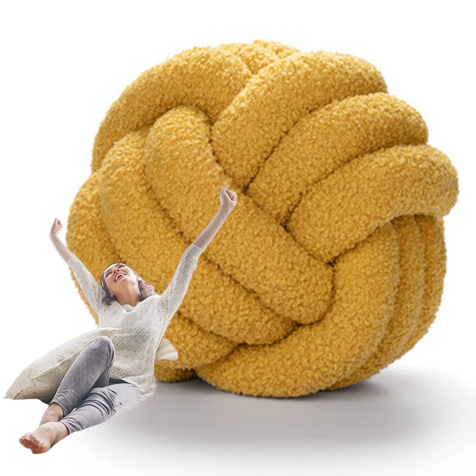 SRHMYJJ Soft Knotted Ball Throw Pillow - Handmade Plush Round Cushion for Home & Bedroom Decor (Turmeric, 28cm/11in) - Perfect for Sofa, Nursery, and Cozy Living Room Accent