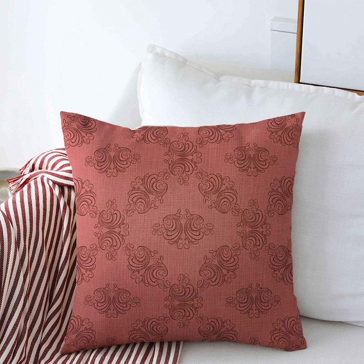 20x20 Inch Rose Meander Floral Labyrinth Throw Pillow Cover - Textured Abstract Cotton Linen Cushion Case for Sofa, Bed & Home Decor | Fall & Winter Seasonal Accent