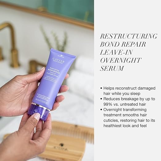 Alterna Caviar Anti-Aging Bond Repair Leave-In Overnight Serum 100ml (3.4oz) - Hydrating Hair Treatment for Damaged Hair, Split Ends & Breakage - Perfect for Nighttime Hair Repair & Morning Shine Boost