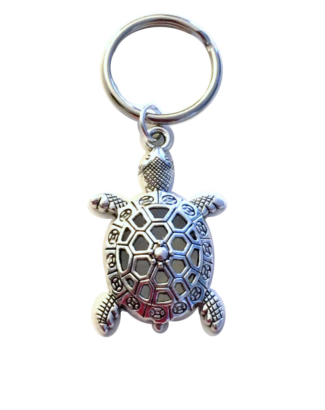 Sea Turtle Keychain - Silver Tortoise Keyring for Purse & Gift