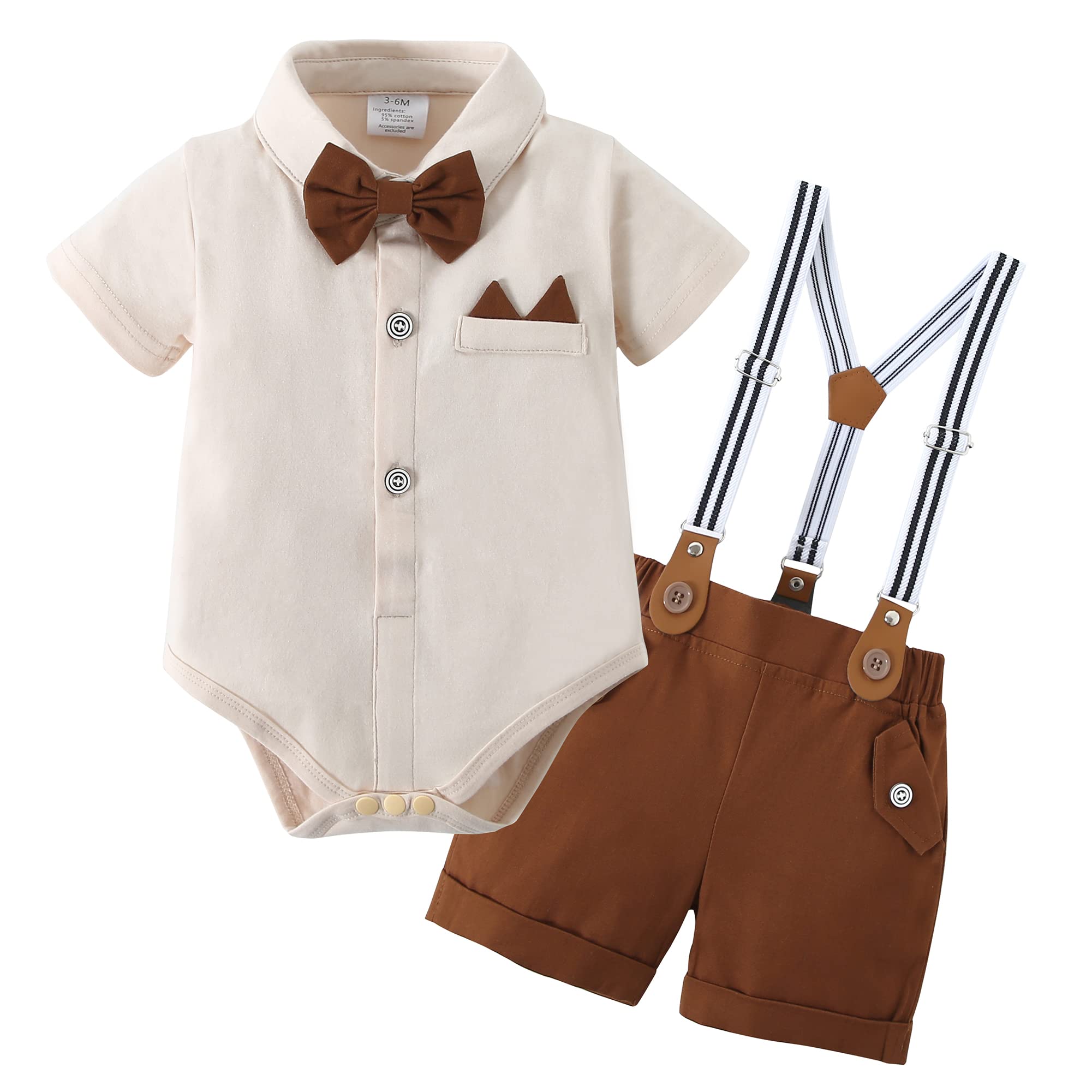YALLET Baby Boy Clothes Suit Set 0-18M - Newborn Infant Gentleman Outfit with Dress Shirt, Bowtie, Beret Hat & Detachable Suspenders | Perfect for Photoshoots, Birthday Parties & Special Occasions