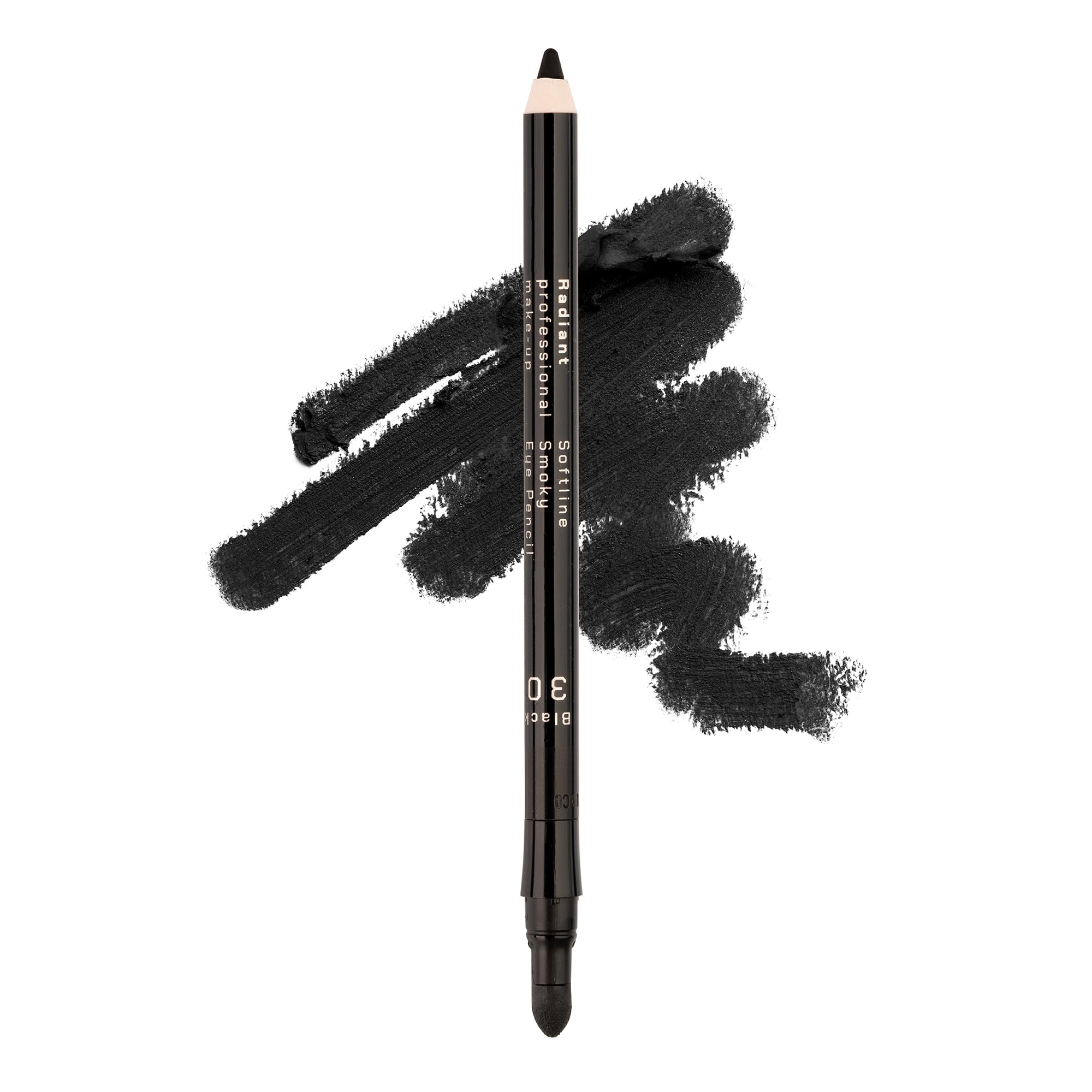 Radiant Professional Black Waterproof Eyeliner Pencil - Smudge Proof & Long Lasting Eye Makeup for Smoky Eyes - Soft Waterline Liner with Smudger Tool (30) | Perfect for Night Out, Party Makeup & Dramatic Eye Looks