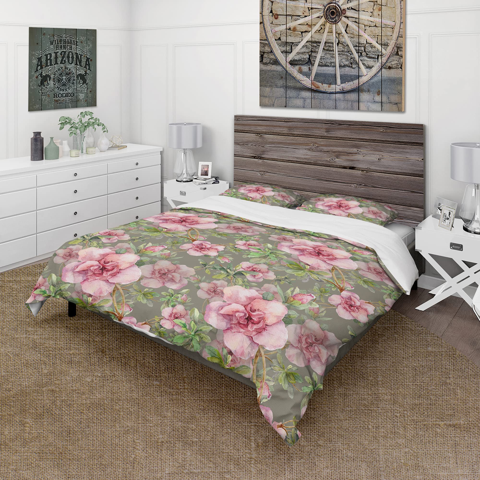 DesignQ Pink Blossom Floral Duvet Cover Set King Size - 3 Piece Traditional Bedding Set for All Seasons | Perfect for Master Bedroom, Guest Room & Cozy Home Decor