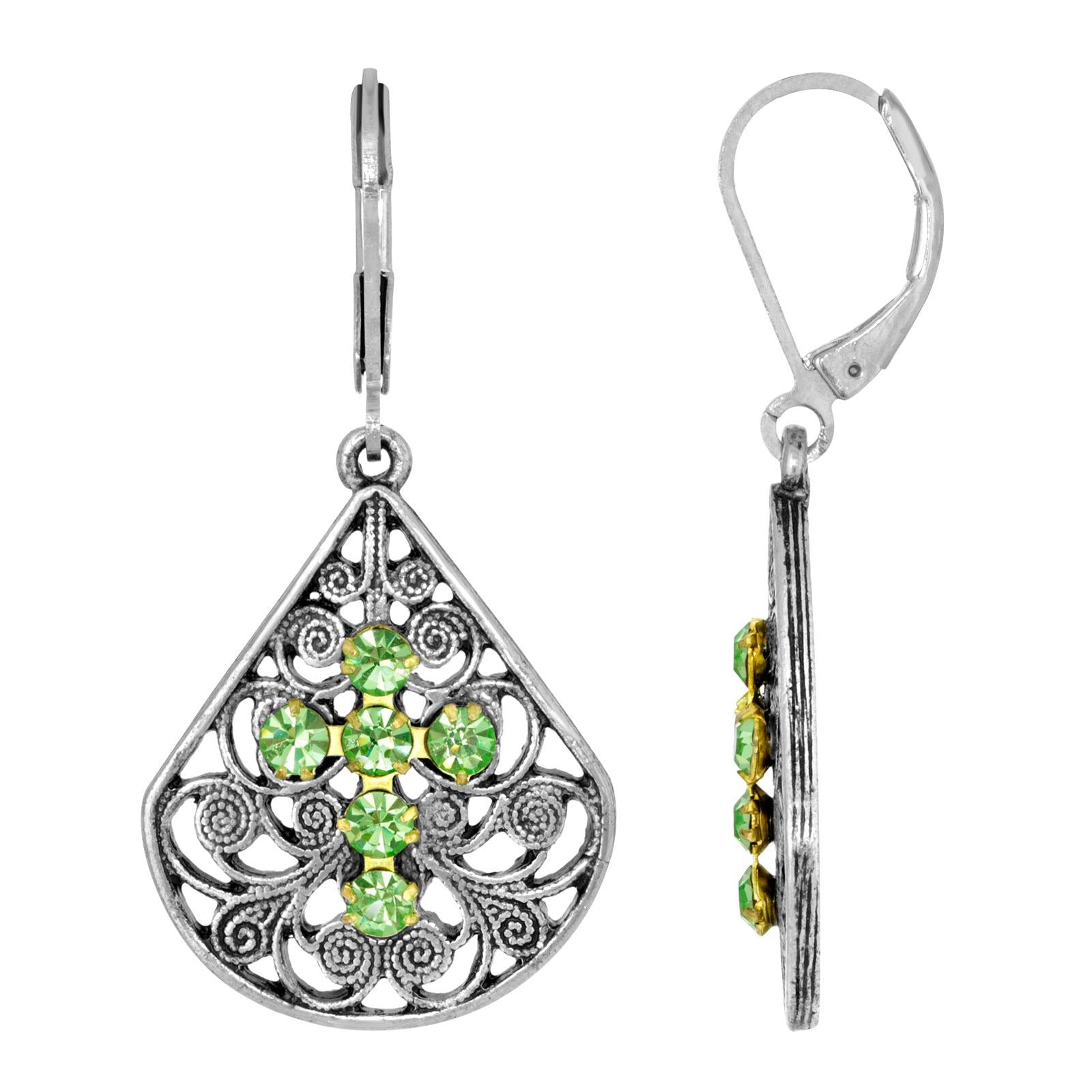 1928 Jewelry Filigree Fan Austrian Crystal Cross Earrings - Vintage Style Dangle Earrings for Women, Gift for Bridesmaids, Church, Weddings & Special Occasions