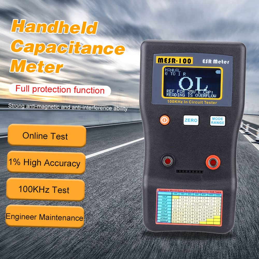 MESR-100 Professional ESR Capacitor Tester - Digital Ohm Meter for Measuring Internal Resistance & Capacitance - SMD Test Clip Included - Perfect for Electronics Repair, Circuit Testing & DIY Projects