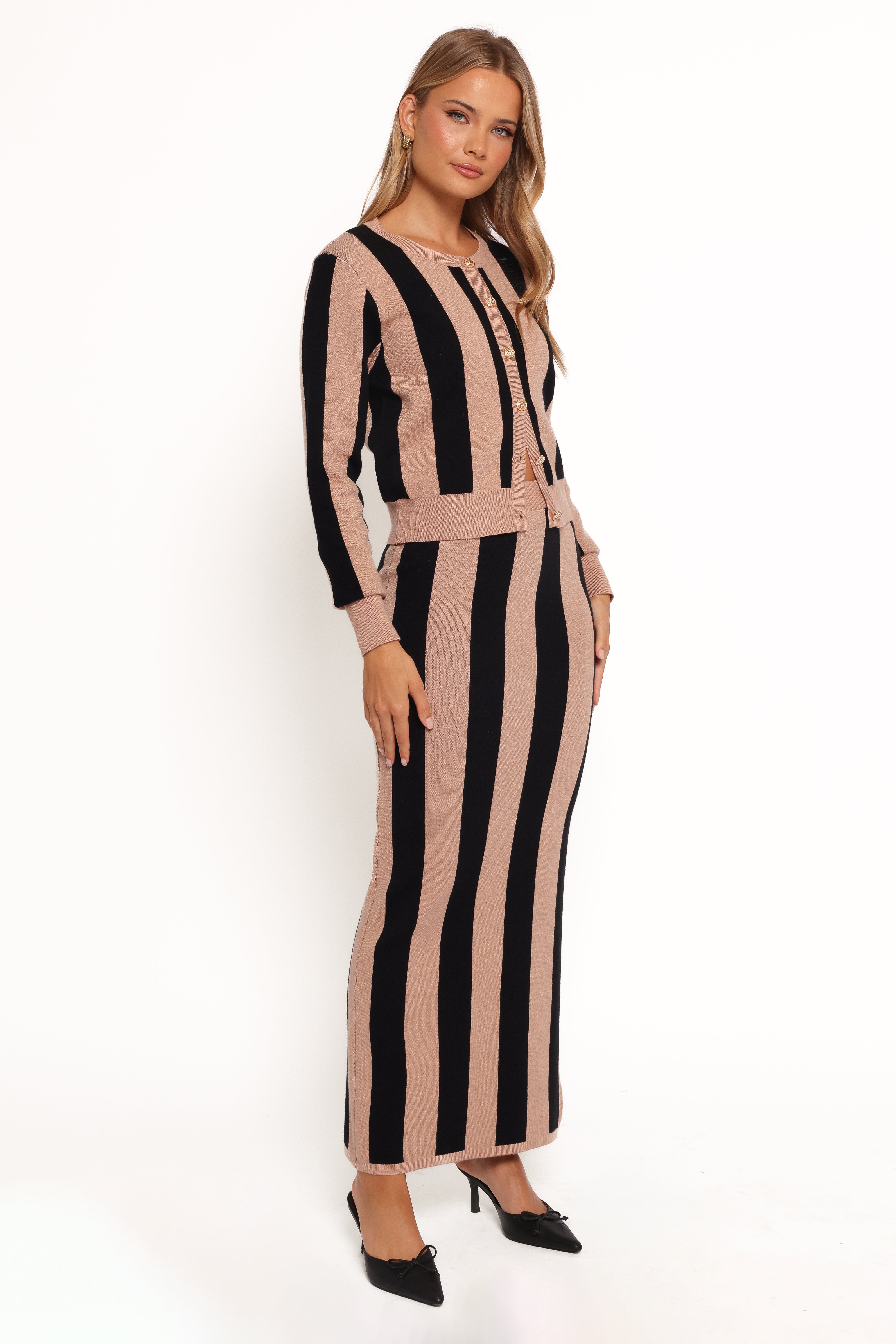 Katin Knit Skirt Set - Black & Brown Striped Women's Outfit | Casual Wear, Office Attire, and Summer Fashion