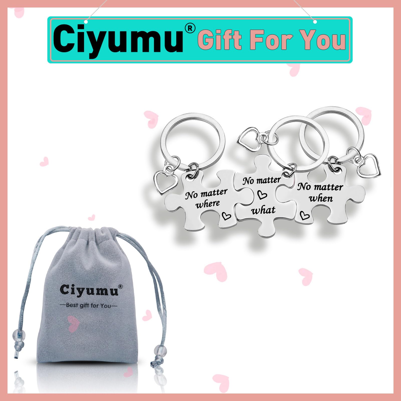 Best Friend Keychain Set - 3 Piece Puzzle Keychains for Sisters, Brothers & Long Distance Relationships - Unique Friendship Gifts for Family, Teens, Birthday & Graduation - Perfect for Couples, BFFs & Special Occasions