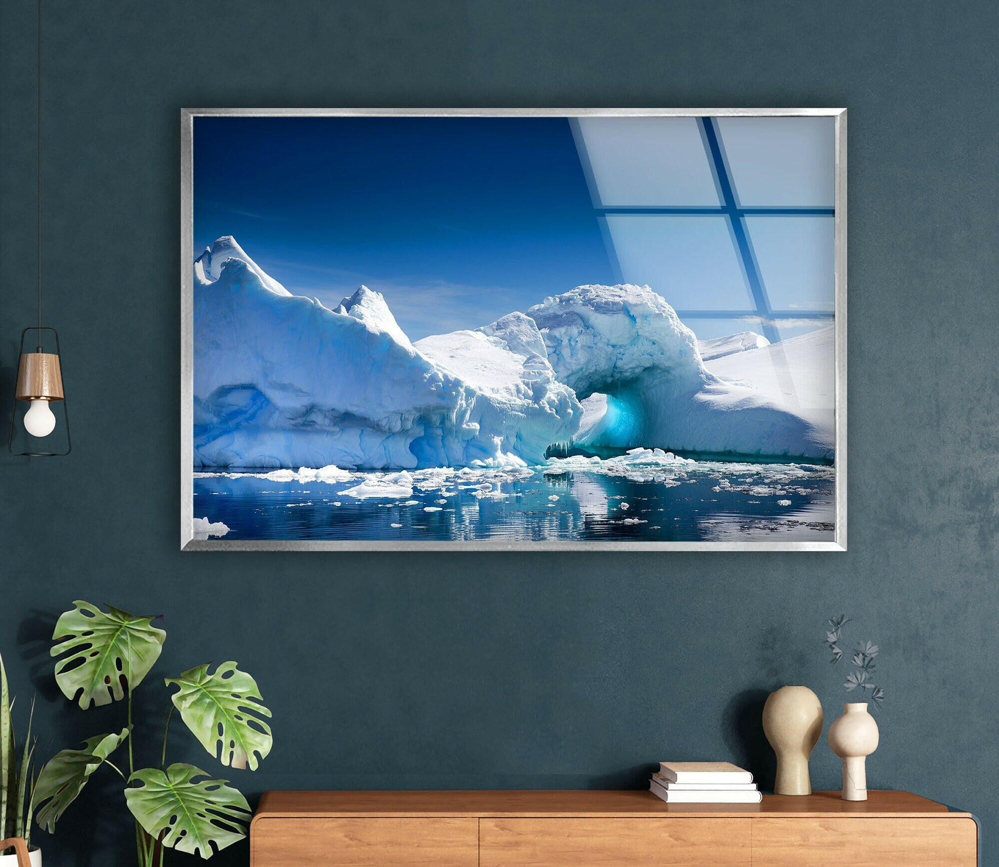 Arctic Iceberg Serenity - Stunning Landscape Glass Wall Art Print for Living Room, Office & Home Decor | Modern Framed Picture for Wall Display