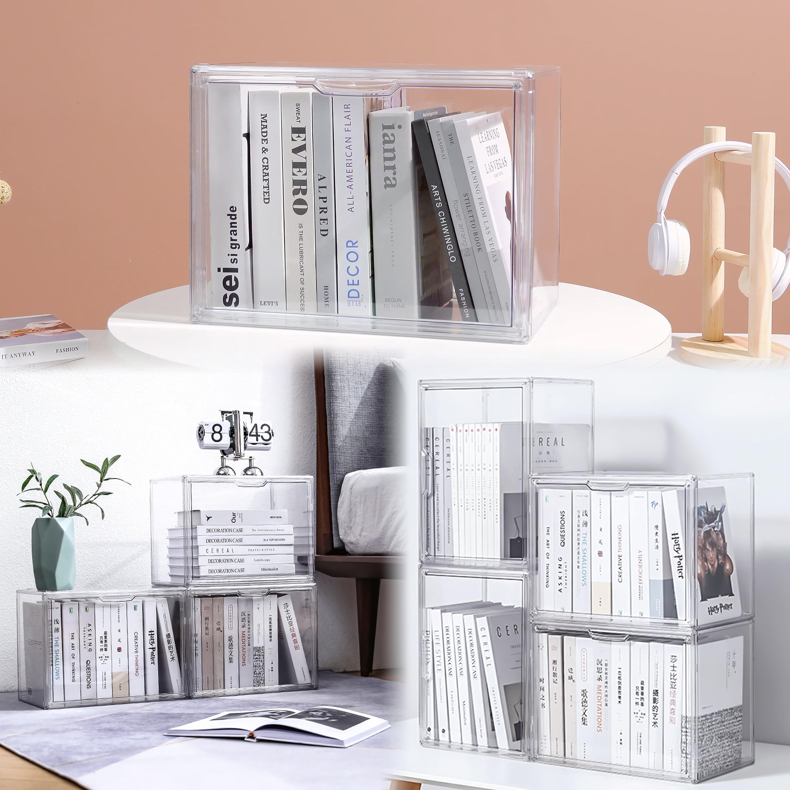 Attelite 4-Pack Clear Acrylic Purse Organizer with Magnetic Door - Plastic Handbag & Clutch Storage Case for Wallet, Books, Cosmetics | Perfect for Closet, Vanity & Retail Display Organization