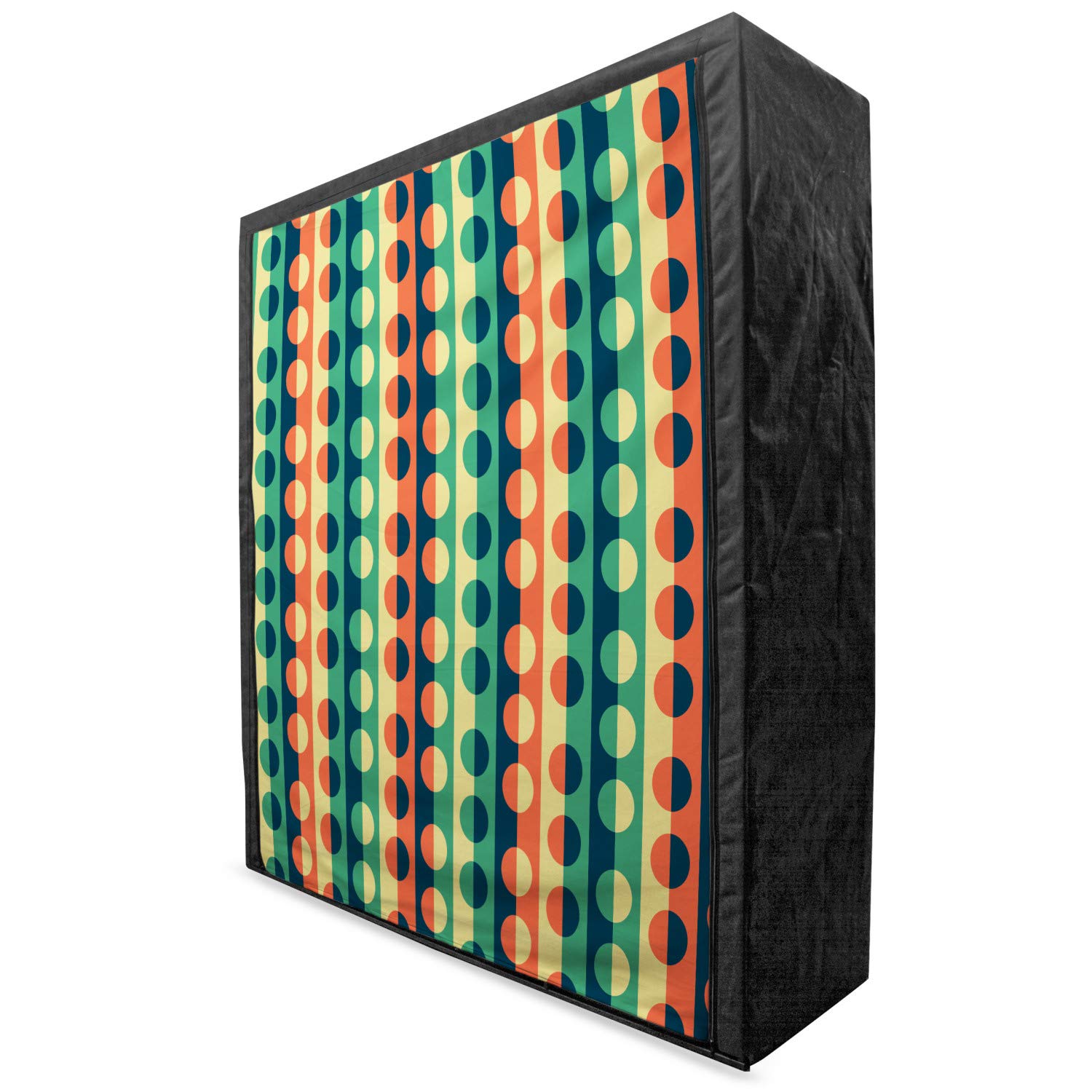Ambesonne Geometric Circle Portable Fabric Wardrobe - Pop Art Style Vertical Striped Half-Pattern Retro Print Clothing Organizer with Shelves, 59