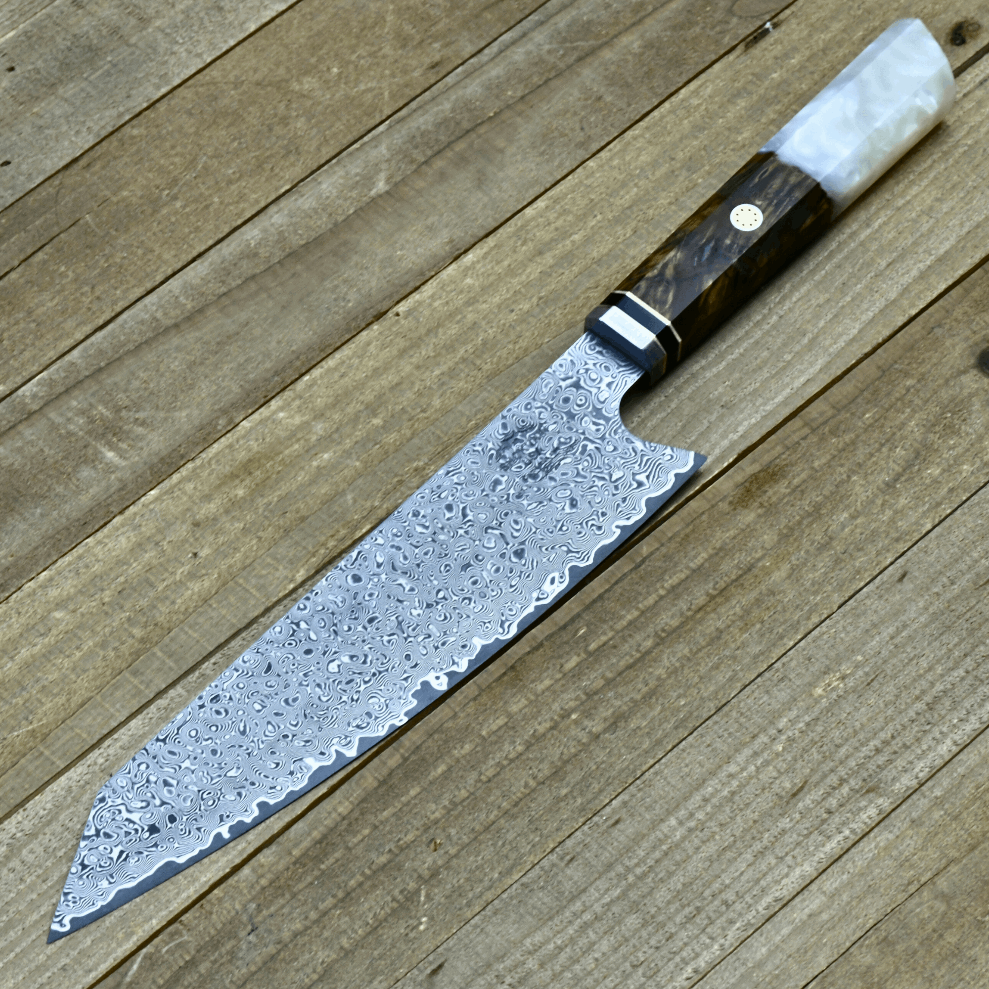 Premium Japanese Chef Knife - Aurora Series with Exotic Olive Burl Wood & Mother of Pearl Handle - Professional Kitchen Knife for Sushi, Meat Cutting & Vegetable Chopping - Ideal Gift for Chefs & Cooking Enthusiasts