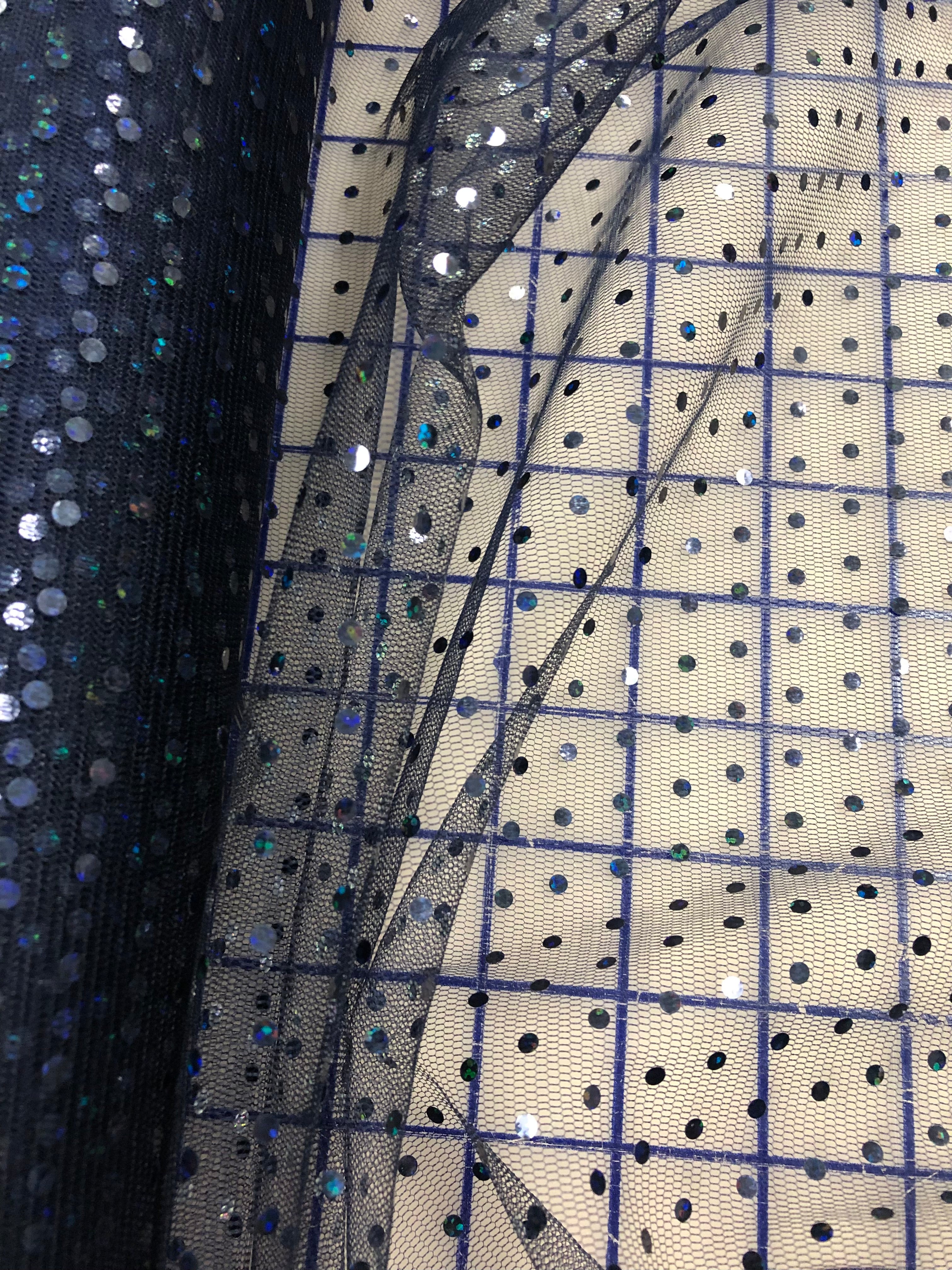Hologram Dot Tulle Fabric - 58/60 Inches Wide Navy Blue with Navy Dots - Perfect for DIY Wedding Decor, Party Backdrops & Costume Design