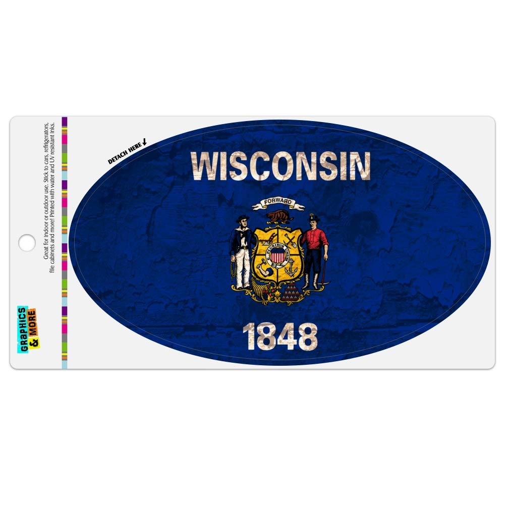 Vintage Rustic Wisconsin State Flag Vinyl Magnet - Distressed USA Car, Refrigerator, Locker Decal - Perfect for American Pride, Road Trips & Home Decor