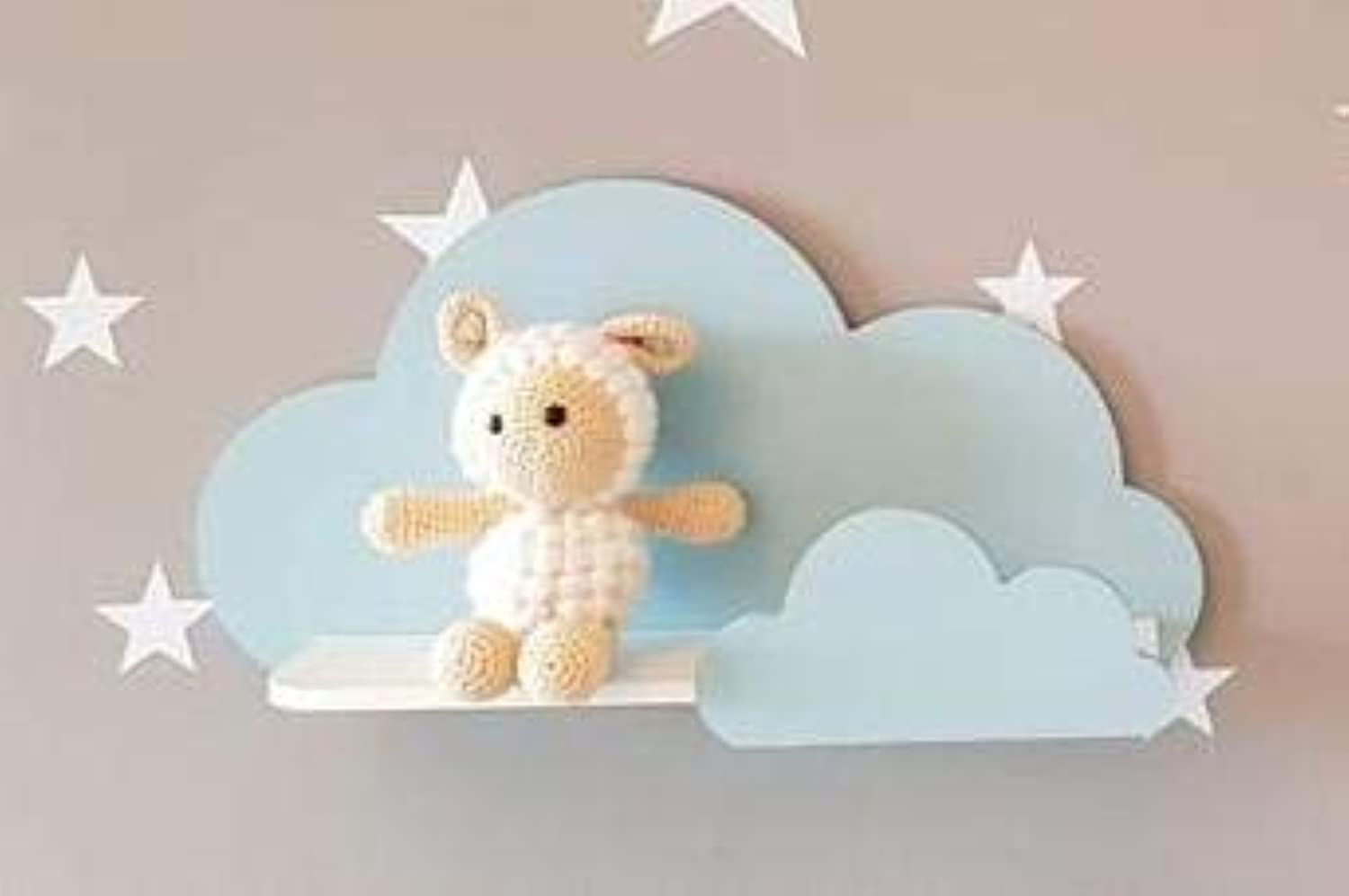 Happy Woody Set of 2 Cloud-Shaped Wooden Floating Wall Shelves - Nursery Decor, Baby Room Wall Shelves, Kids Bedroom Storage - Perfect for Organizing Books, Toys & Decorations (Soft Blue)