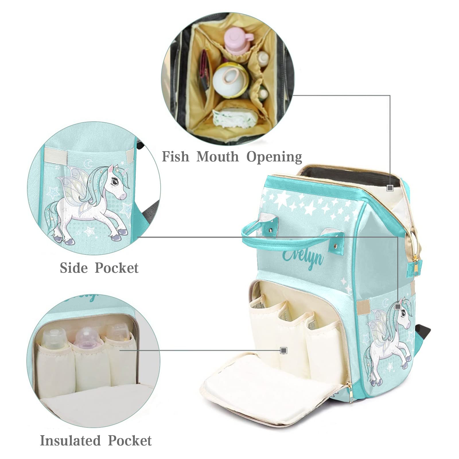 Custom Unicorn Green Diaper Bag Backpack Tote - Personalized Baby Shower Gift for Moms - Perfect for Travel, Daycare & On-the-Go Parenting