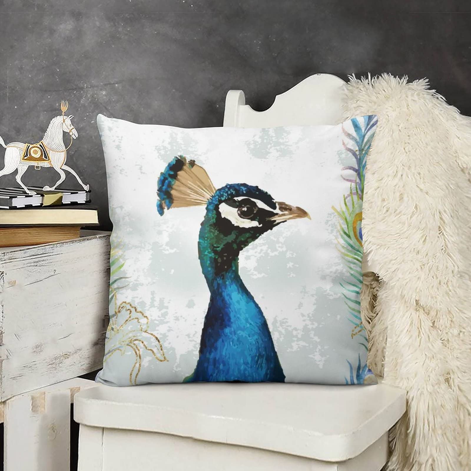 20x20 Inch Peacock & Magnolia Velvet Throw Pillow Cover with Zipper - Decorative Square Cushion Case for Sofa, Bed, Couch, Car - Perfect for Home Decor, Living Room Accent, and Gift Giving