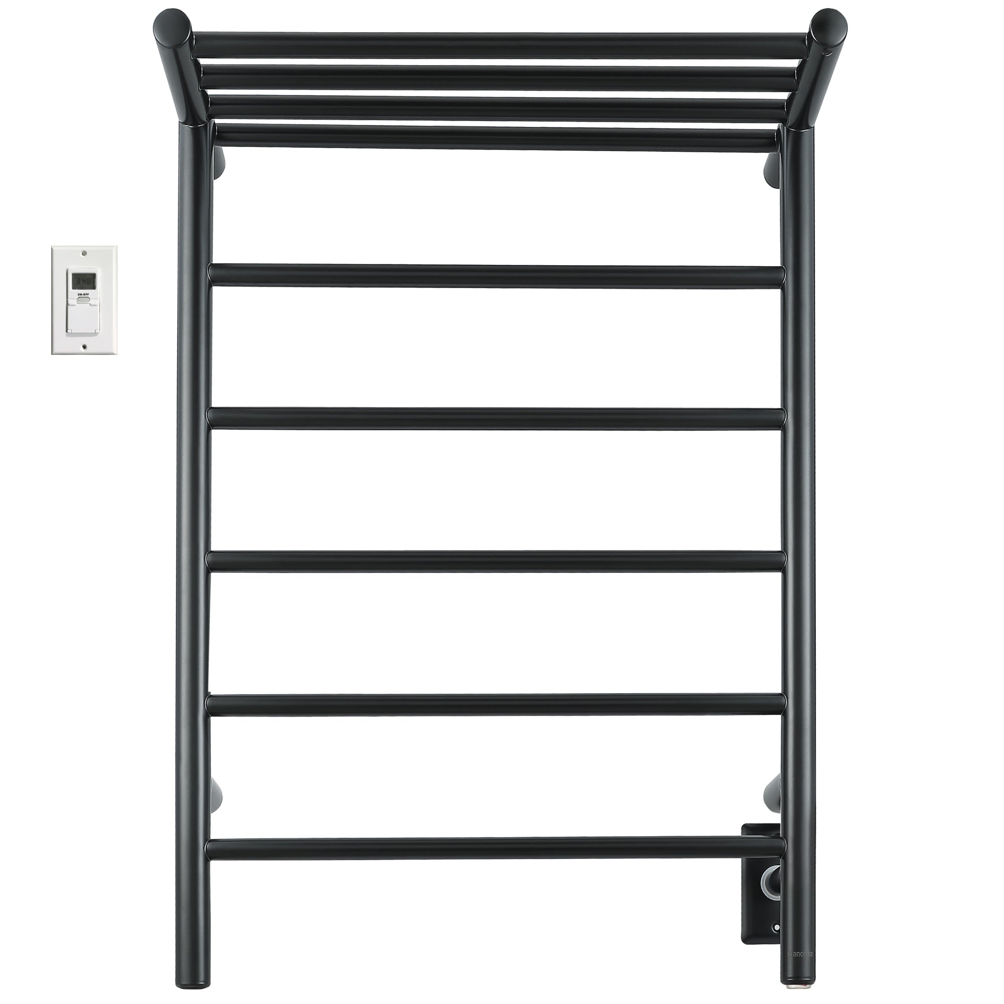 Ancona Miazzo 5 Bar Electric Wall Mount Towel Warmer - Plug In or Hardwire with Shelf & Timer - Matte Black - Perfect for Bathroom, Spa & Luxury Home Heating