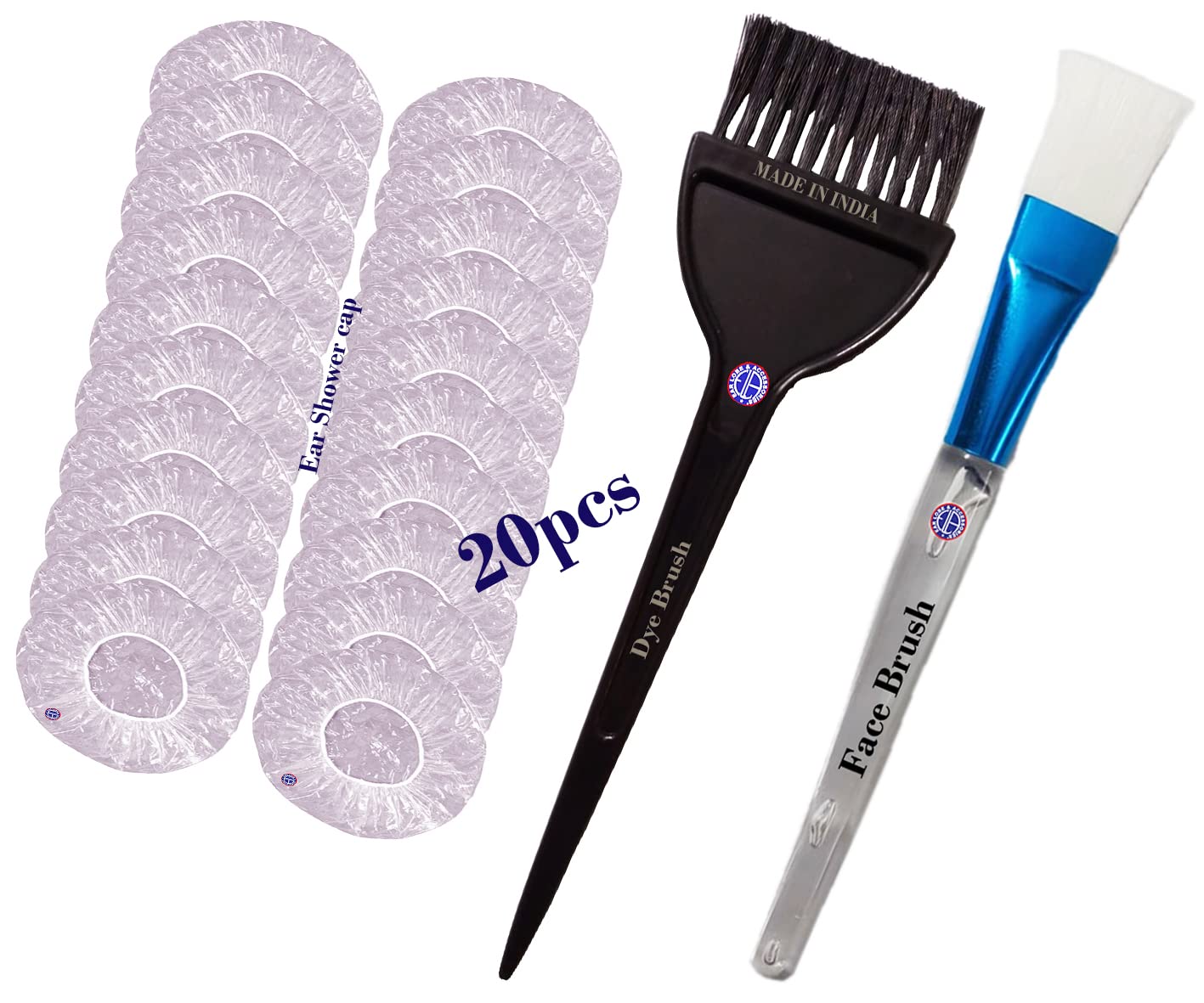 Ear Lobe & Accessories Combo Pack - 1pc Hair Dye Brush, 20pcs Ear Shower Caps, 1pc T Face Brush for Hair Coloring, Spa & Skincare - Perfect for Salons, Home Use & Beauty Treatments