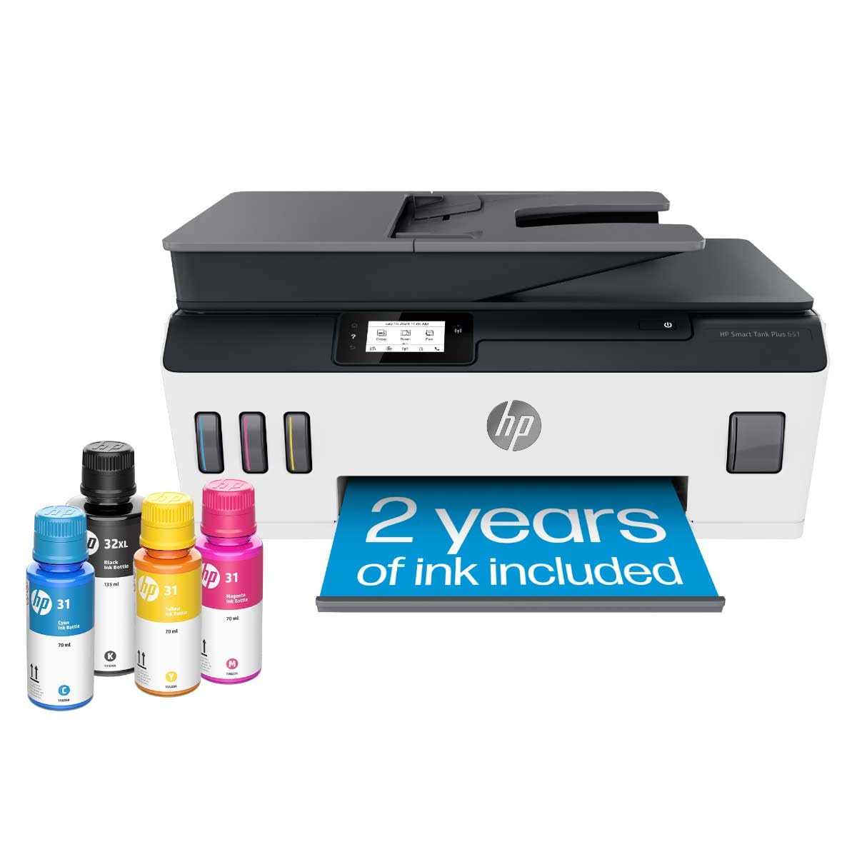 HP Smart-Tank Plus 651 Wireless All-in-One Ink-Tank Printer with 2 Years of Ink Supply - Auto Document Feeder, Mobile Printing, Scanning, Copying - Alexa Compatible (7XV38A) - Perfect for Home Office, Small Business & Remote Work