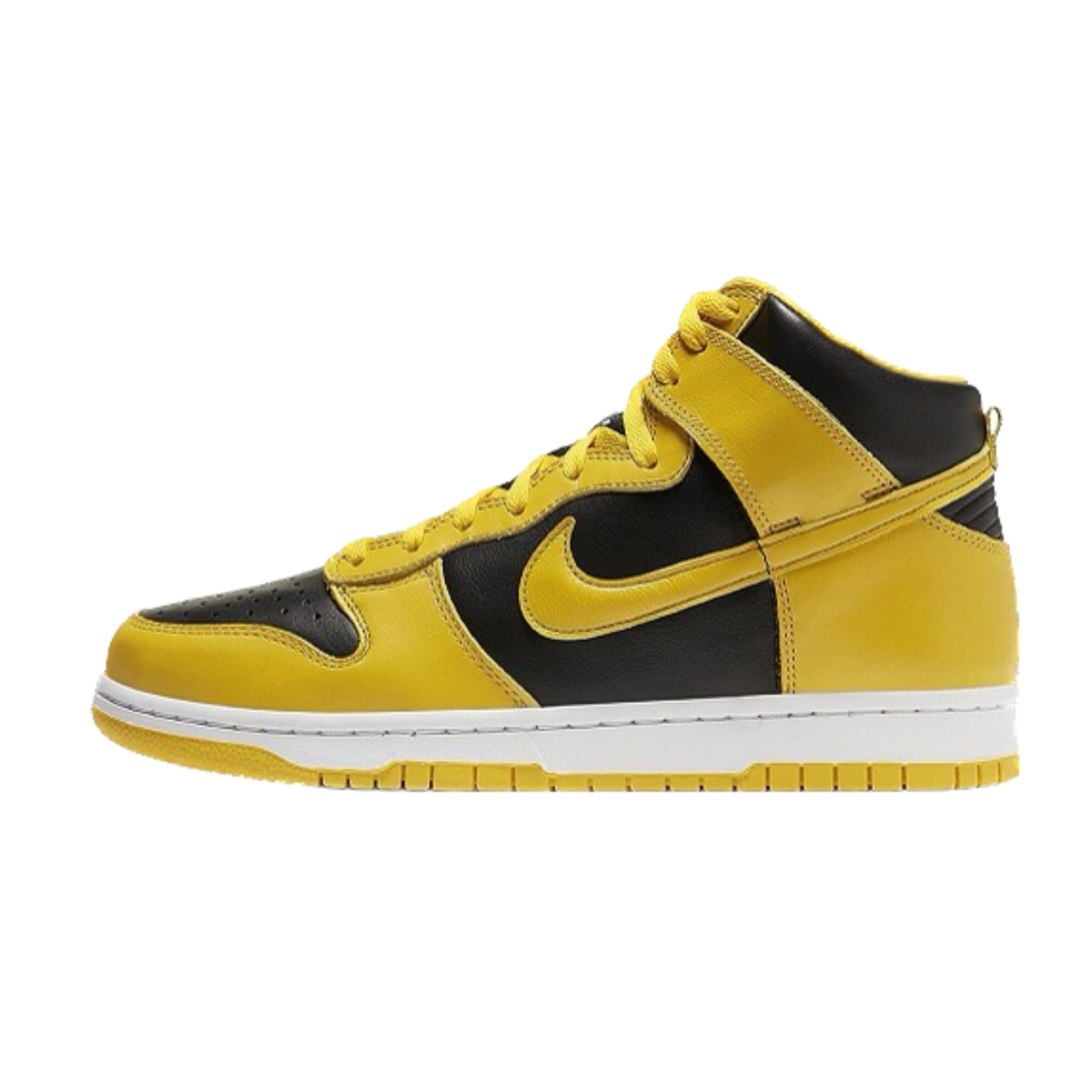 Nike Dunk High LE Goldenrod Yellow Black White Retro Basketball Shoes (1999) - Vintage Sneakers for Men, Streetwear Fashion & Basketball Court Style