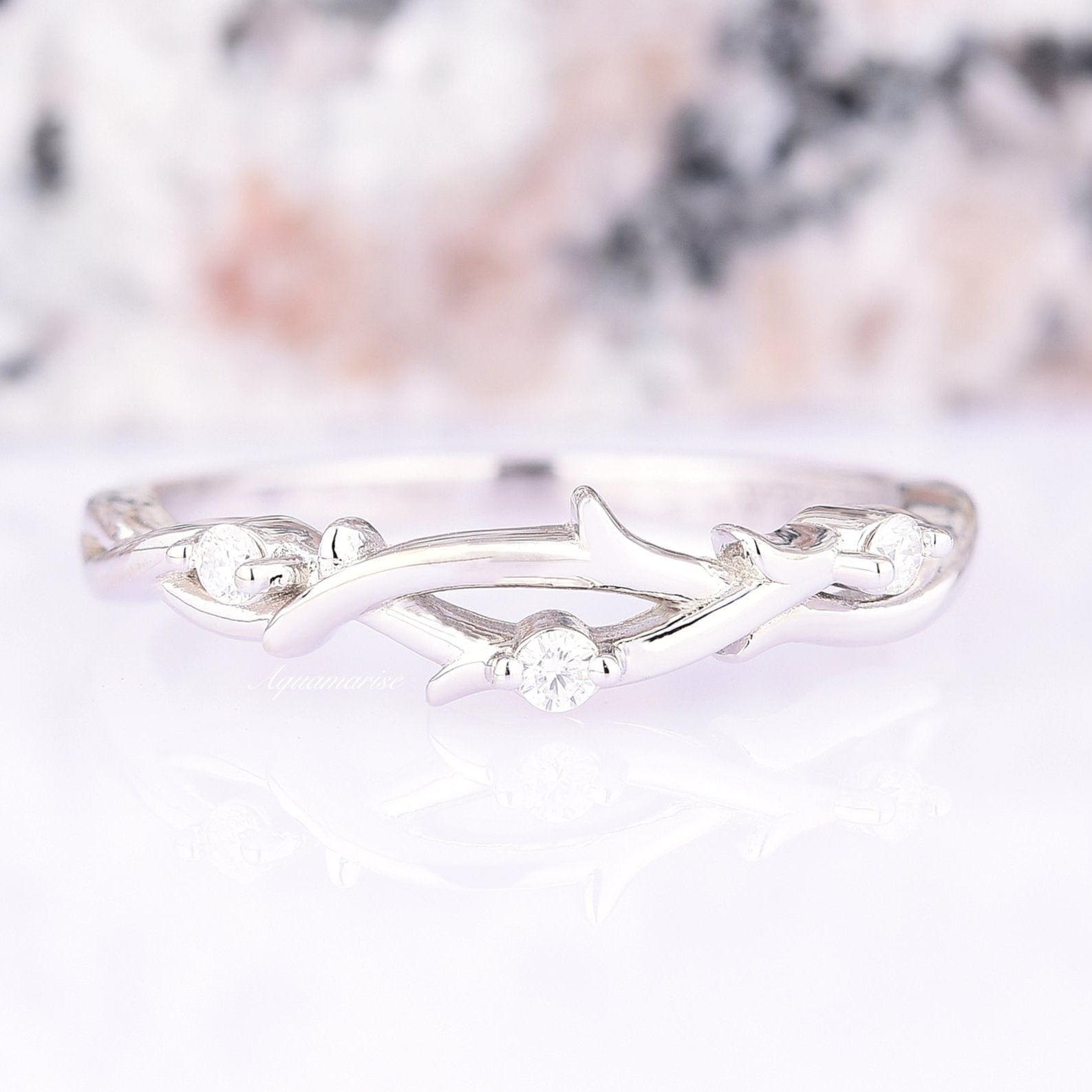 Moissanite Leaf Wedding Band Ring for Women - Sterling Silver 925 Elegant Nature-Inspired Jewelry - Perfect for Bridal, Anniversary, and Everyday Wear