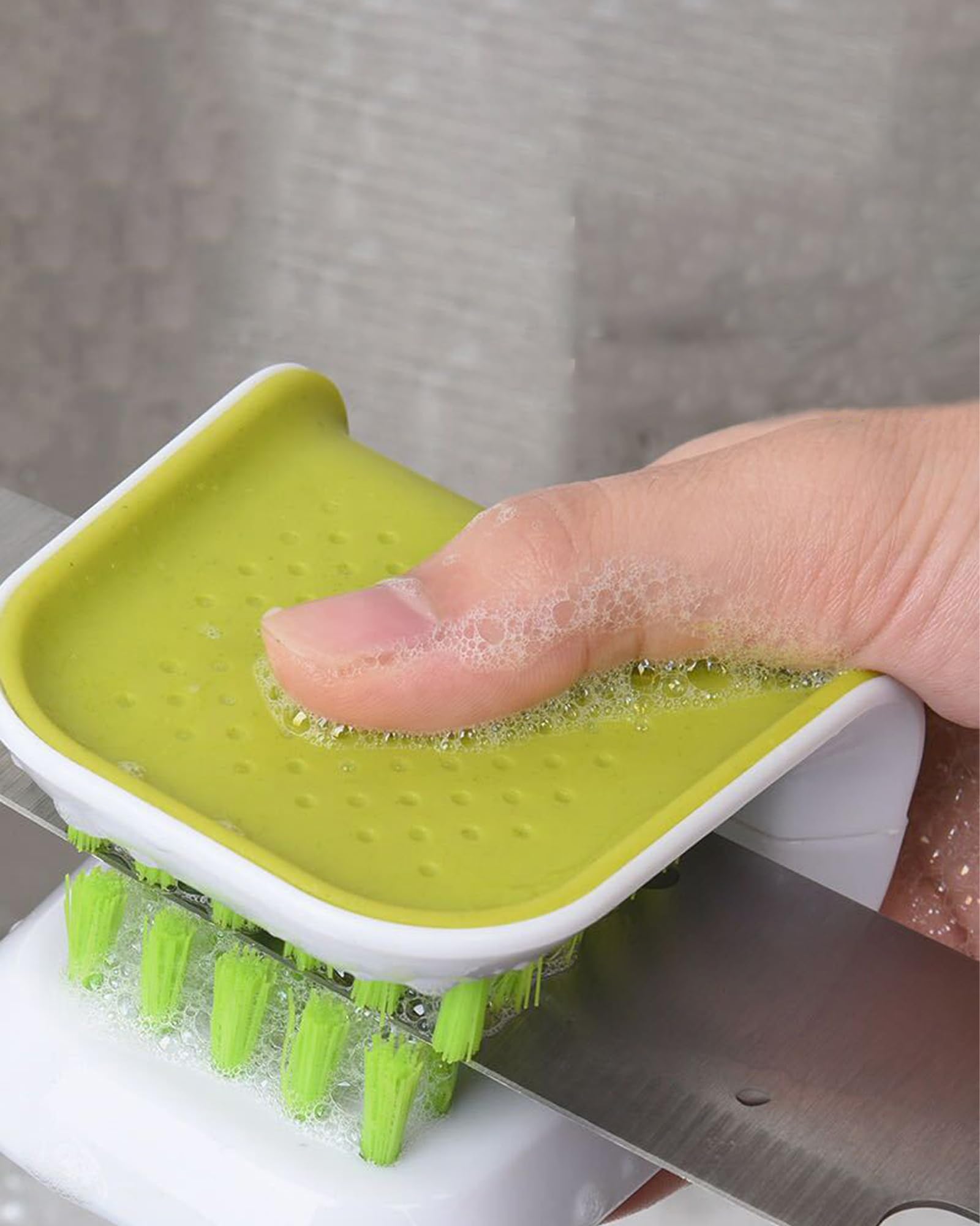 Double-Sided Kitchen Scrubber Brush - Multifunctional Blade Cleaner for Knives, Chopsticks & Cutlery with Silicone Funnel (1 PC) - Perfect for Dishwashing, Food Prep & Tough Stain Removal