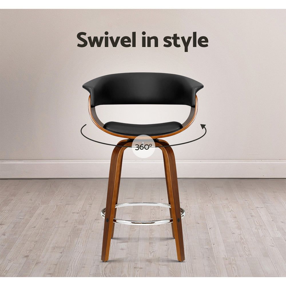 Swivel Bar Stool with PU Seat and Wooden Base - Perfect for Kitchen Islands, Bars, and Home Decor