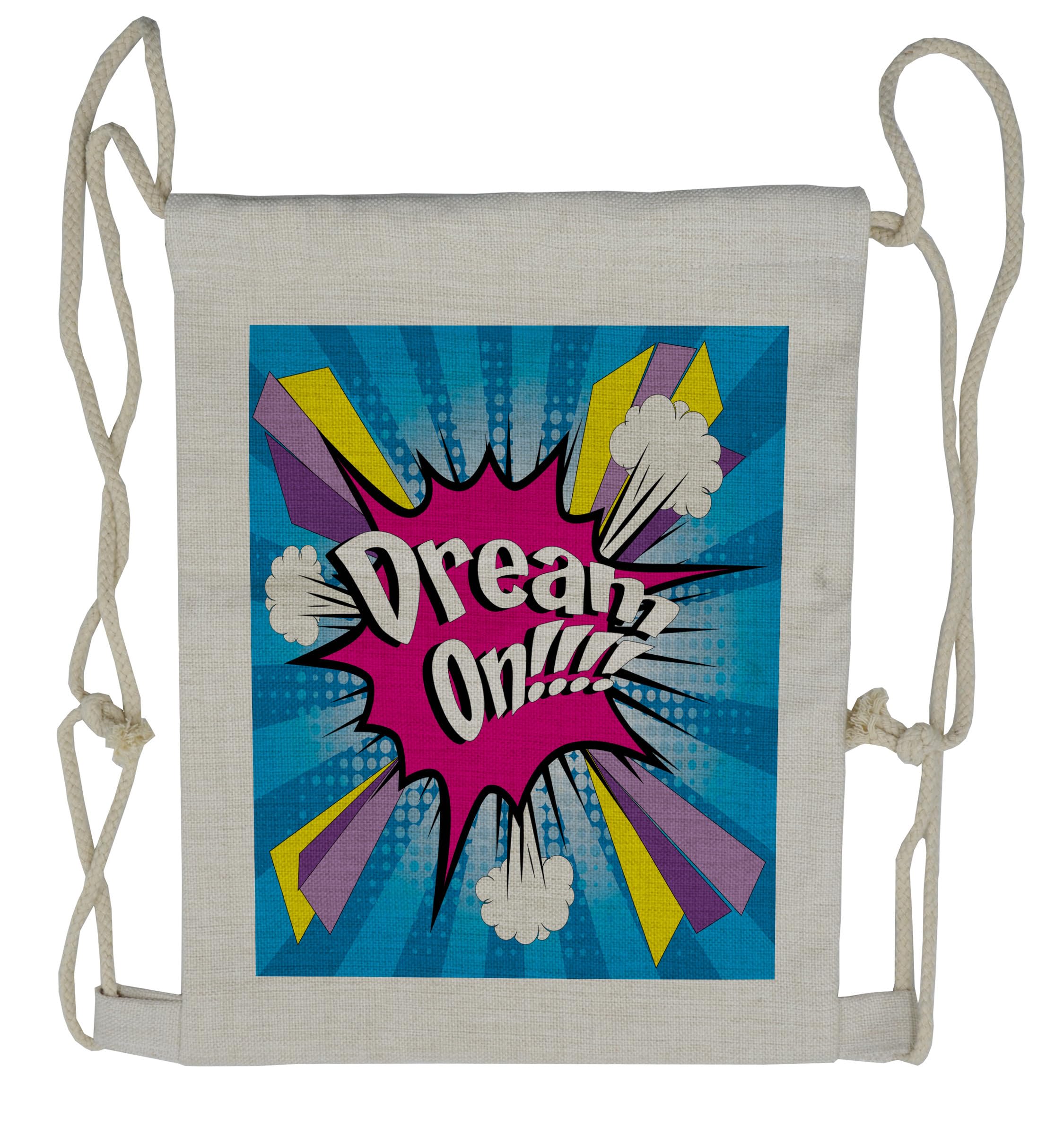 Lunarable Comics Drawstring Backpack - Pop Art Funky Dream on Words Design - Lightweight Sackpack Bag for School, Gym & Travel - Perfect Gift for Comic Lovers