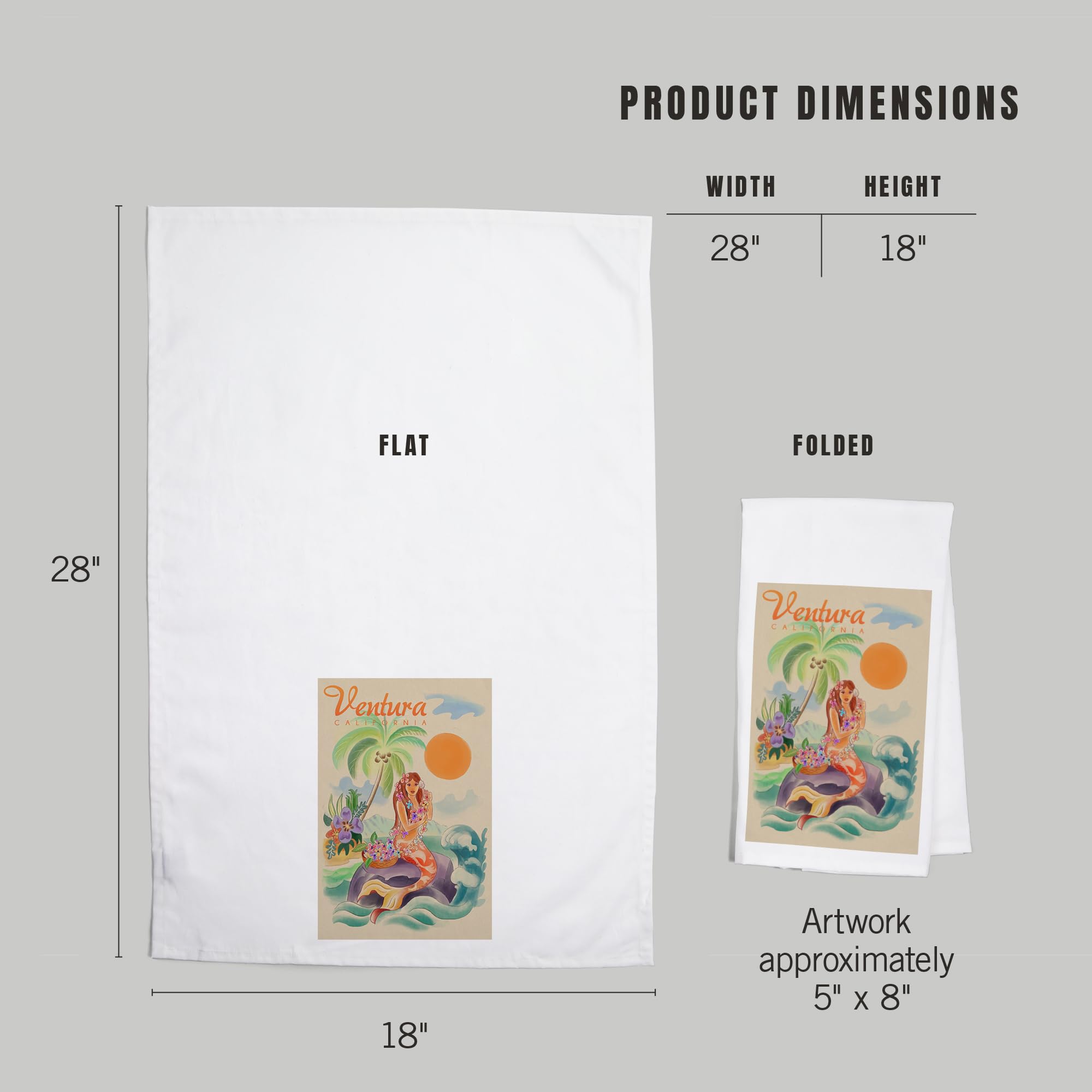 Lantern Press Ventura California Tropical Mermaid Cotton Tea Towel - 100% Cotton Decorative Hand Towel for Kitchen, Bathroom & Home Decor - Perfect for Dish Drying, Gift Giving & Coastal Themed Decor