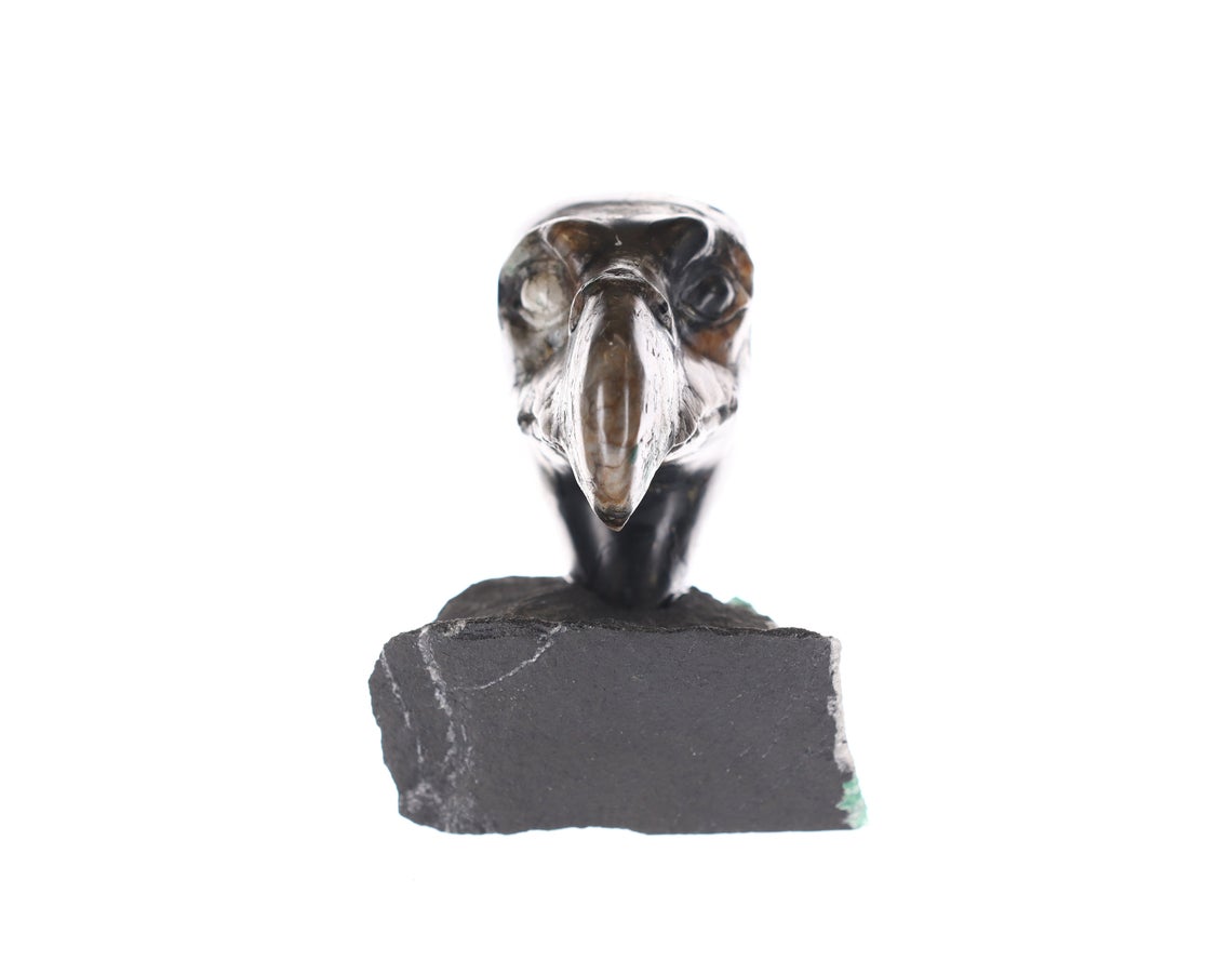 Authentic Colombian Emerald Bald Eagle Rough Crystal Sculpture – Handcrafted Gemstone Art for Home Decor & Spiritual Healing