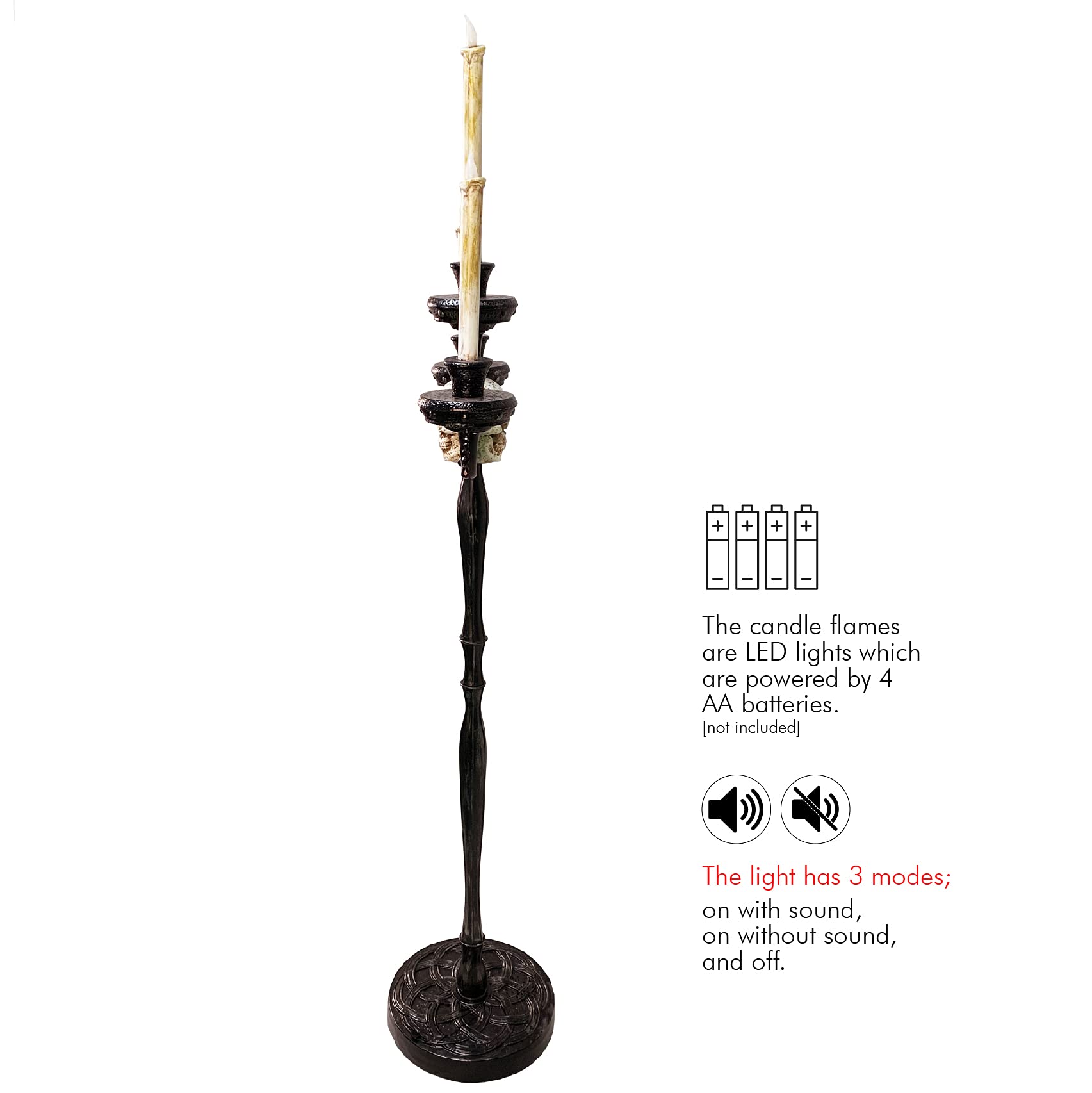 Skeleteen Animated Halloween Candelabra Decor - Gothic Haunted Mansion Black Skull Floating Candle Holder for Spooky Party Decorations (1 Piece) | Perfect for Halloween Parties, Haunted House Themes & Gothic Home Decor
