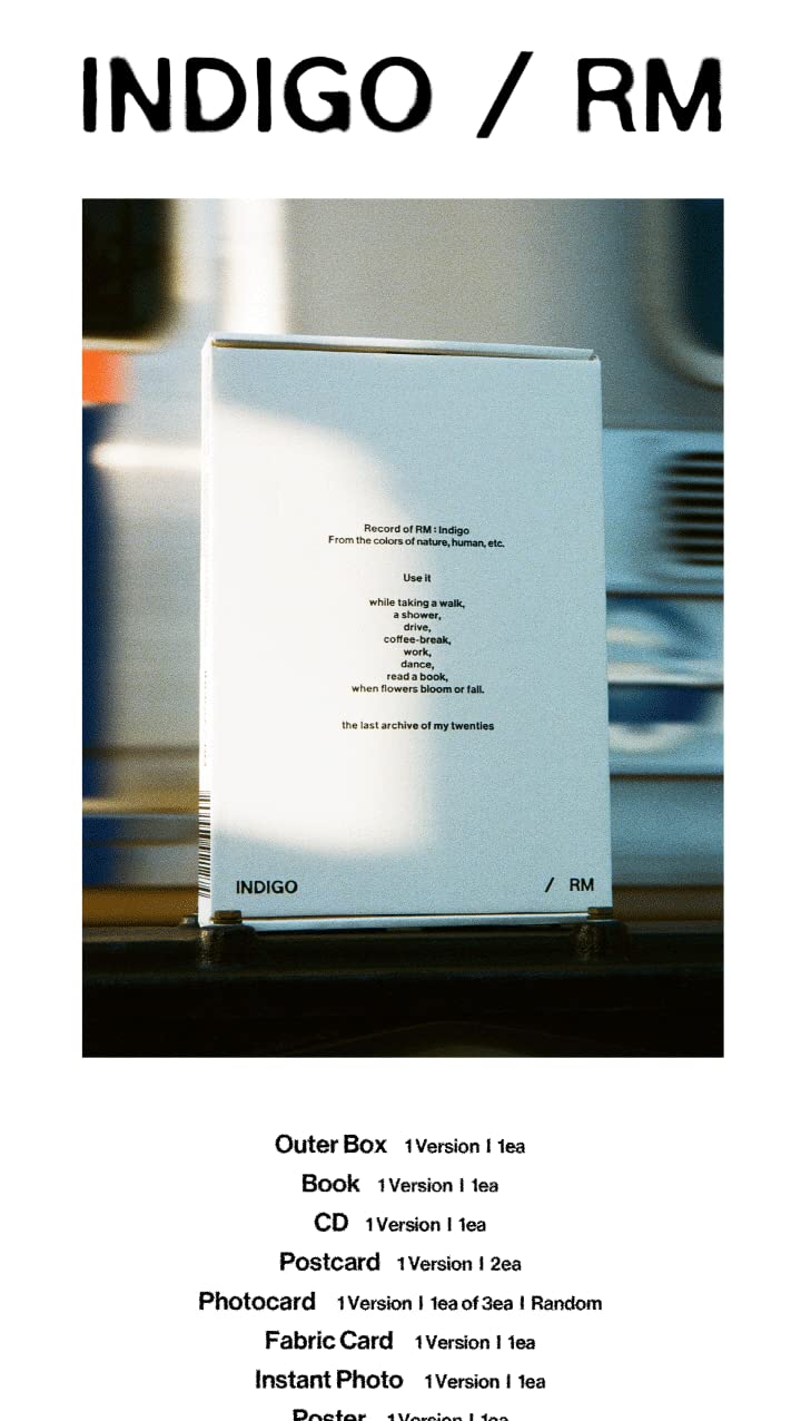 BTS RM Indigo 1st Solo Album Set - Includes Book, Postcard, Photocard, Fabric Card, Instant Photo, Lyric Book & Guide | K-Pop Collectible Gift for ARMY Fans | Perfect for Display, Gifting & Fan Collections