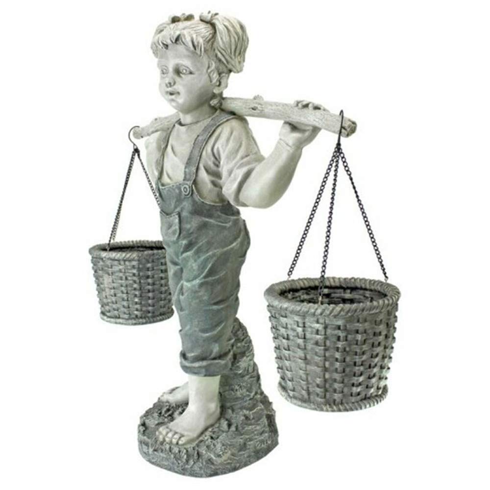 Little Girl Garden Statue for Flowers - Two Tone Stone Outdoor Decor, Garden Sculpture for Yard Art & Landscape Design | Perfect for Flower Beds, Patios & Backyard Decorations