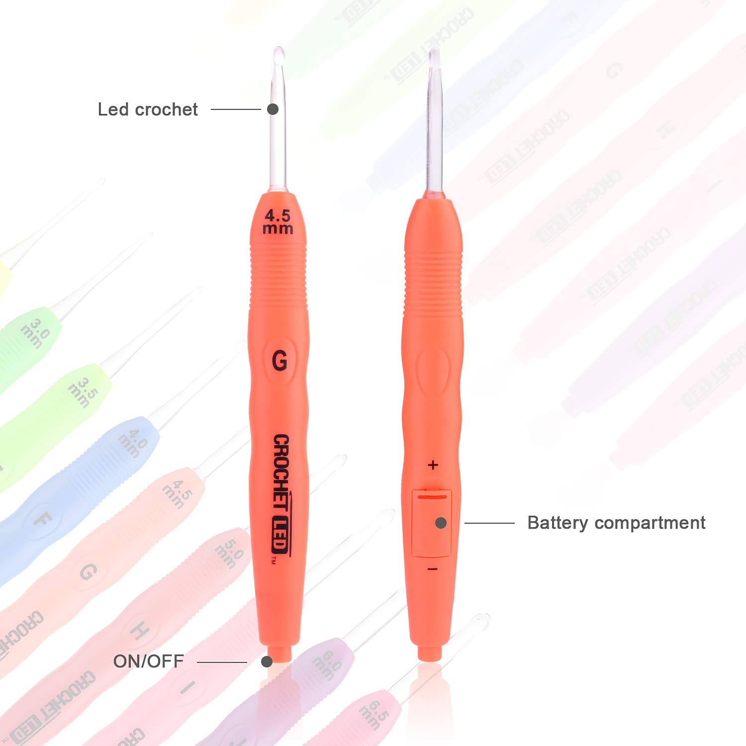 LED Light Up Crochet Hooks Set - 9 Ergonomic Illuminated Crochet Needles (2.5mm-6.5mm) with Color Coded Handles & Storage Organizer - Perfect for Arthritis, Low Light Crocheting & Nighttime Craft Projects
