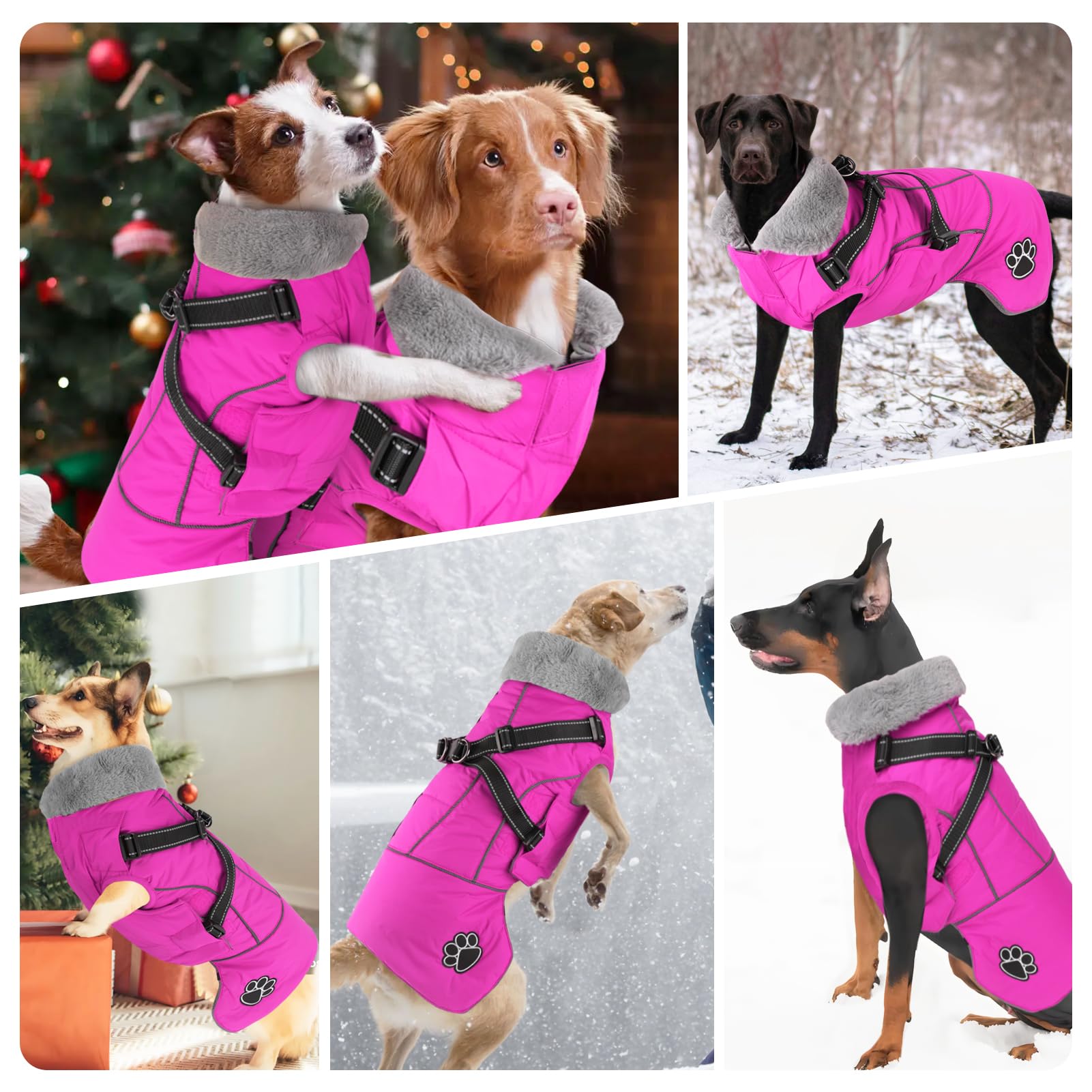 Doglay Reflective Waterproof Dog Coat with Harness - Adjustable Fleece Winter Jacket for Small, Medium & Large Dogs - Keep Pets Warm in Cold Weather for Outdoor Walks & Adventures