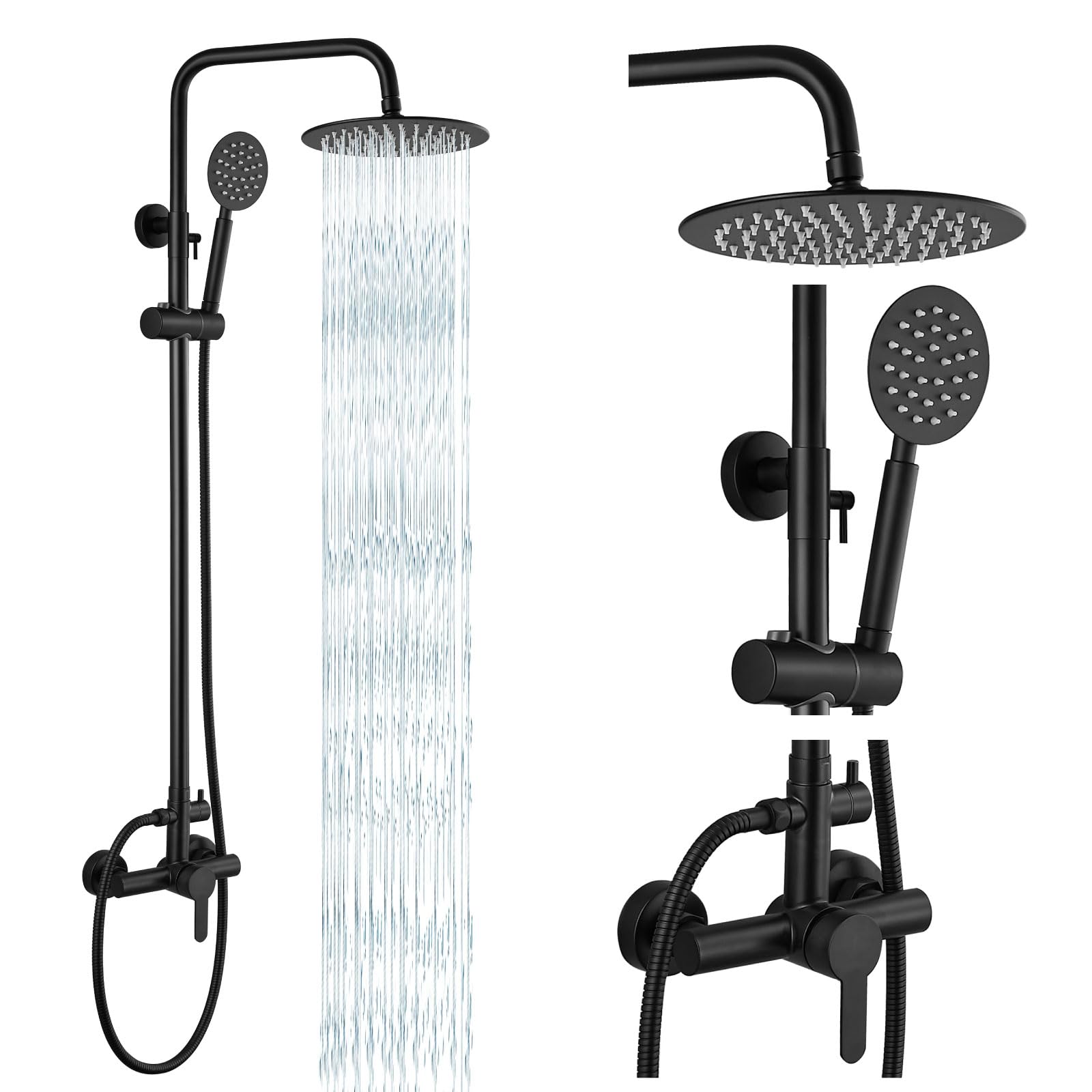 Gotonovo SUS304 Stainless Steel Outdoor Shower System - High Pressure Rainfall Shower Head Combo with 8