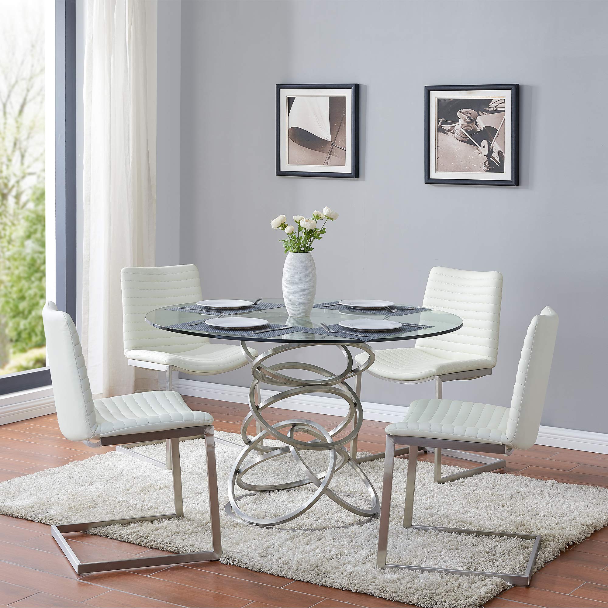 Alya Silver Dining Table - Modern Elegance for Home, Office, and Restaurant Settings