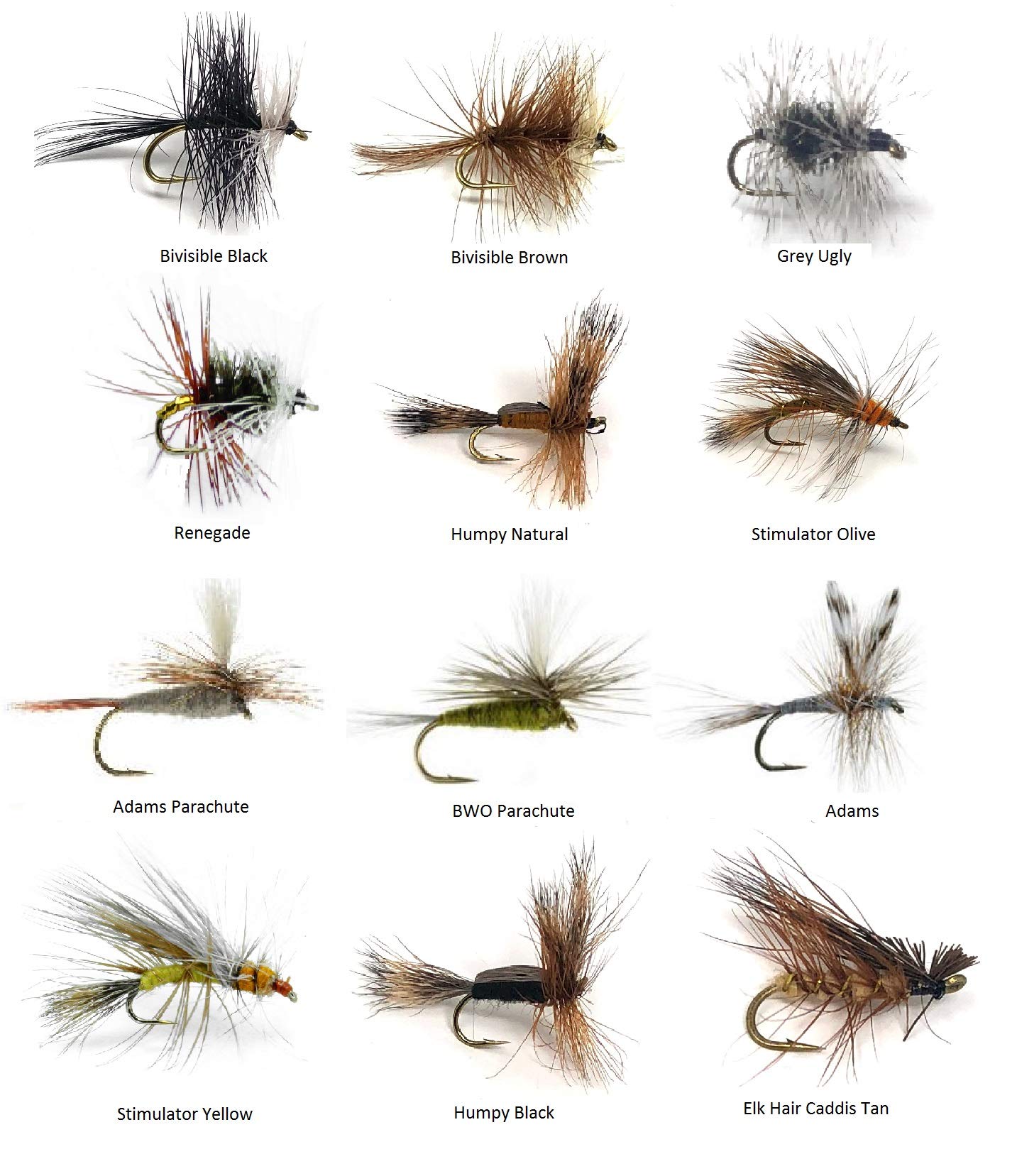 Premium Fly Fishing Flies Kit - 48 Trout Flies in 12 Patterns (Size 12 & 14, 2 Each) with Durable Fly Box | Dry Flies for Trout Fishing | Perfect for Freshwater Streams, Rivers and Lakes