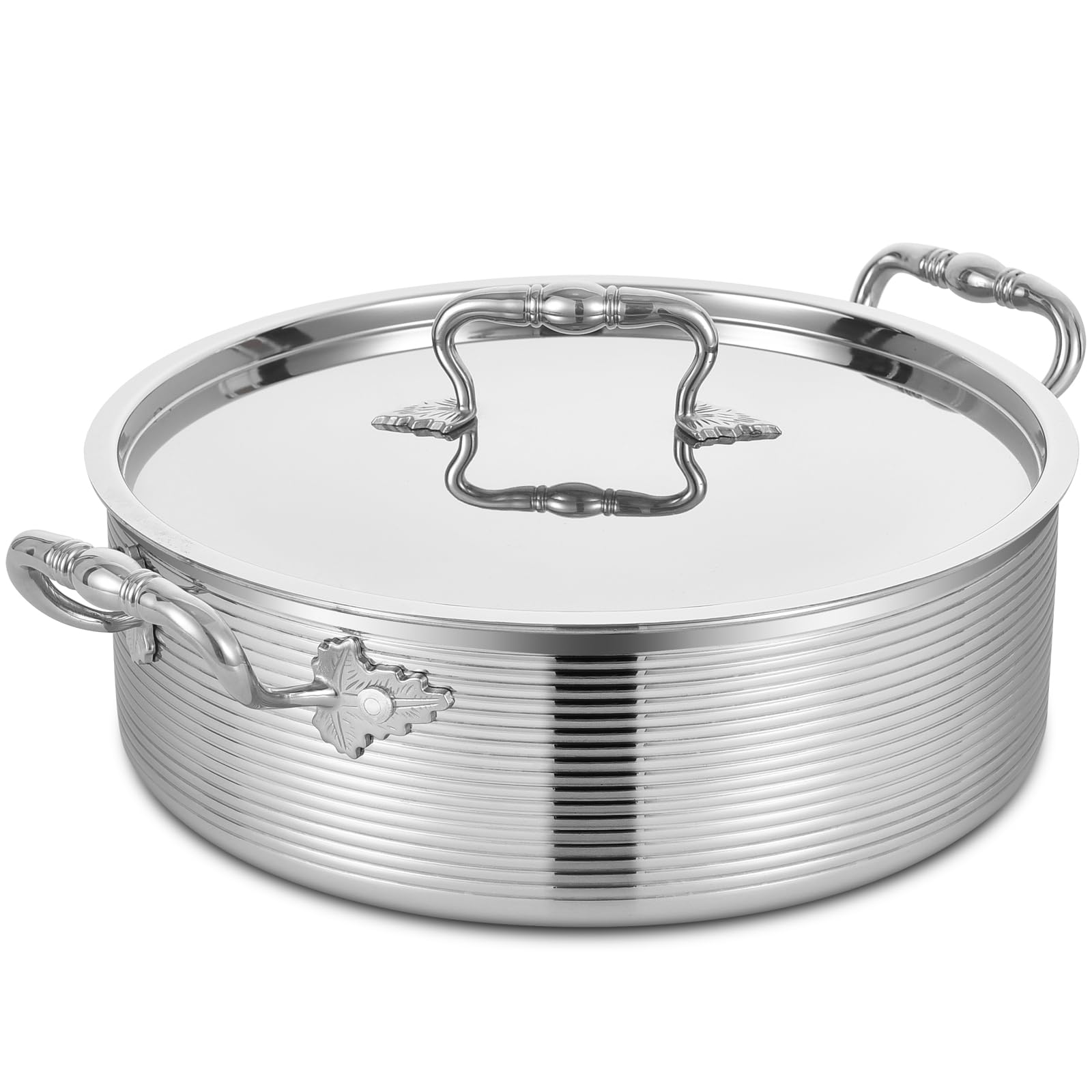 Inqibee Tri-Ply Stainless Steel 8 QT Sauté Pan with Lid - 13 Inch Induction Compatible Deep Frying Pan, Braiser, Large Skillet & Jumbo Cooker - Heavy Duty, Dishwasher & Oven Safe - Perfect for Searing, Frying & Slow Cooking