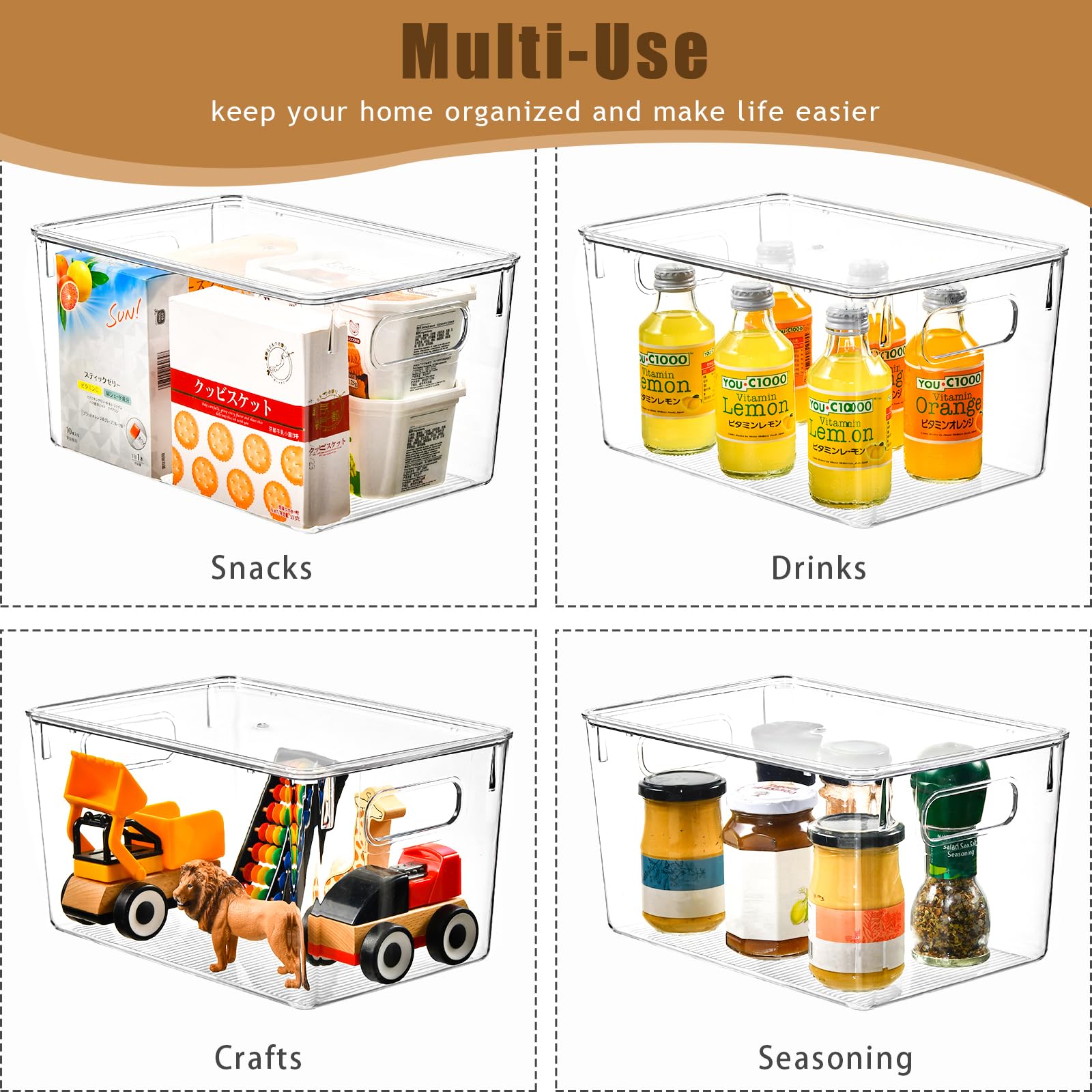 6 Pack Clear Plastic Storage Bins with Lids - 7 Quart Stackable Organizing Containers for Home, Office & Closet - Durable Plastic Storage Boxes with Handles for Clothes, Toys, Books & Supplies (Great for Bedroom, Study & Pantry Organization)