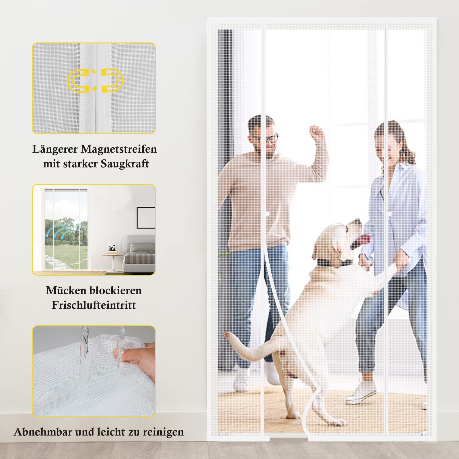 Fowong VP Magnetic Screen Door for Sliding Doors, 160x230cm White Insect Screen with Stronger Magnets, Pet Safe & Double Openings - Perfect for Balcony, Patio, and Home Insect Protection