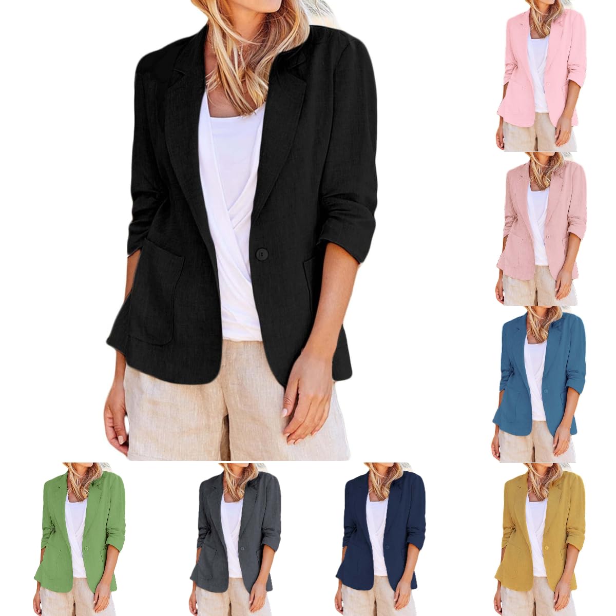 Women's Linen Blazer 2024 - Summer Business Casual Short Sleeve Suit Jacket with Lapel & Button for Office Work | Perfect for Business Meetings, Office Wear & Smart Casual Outfits