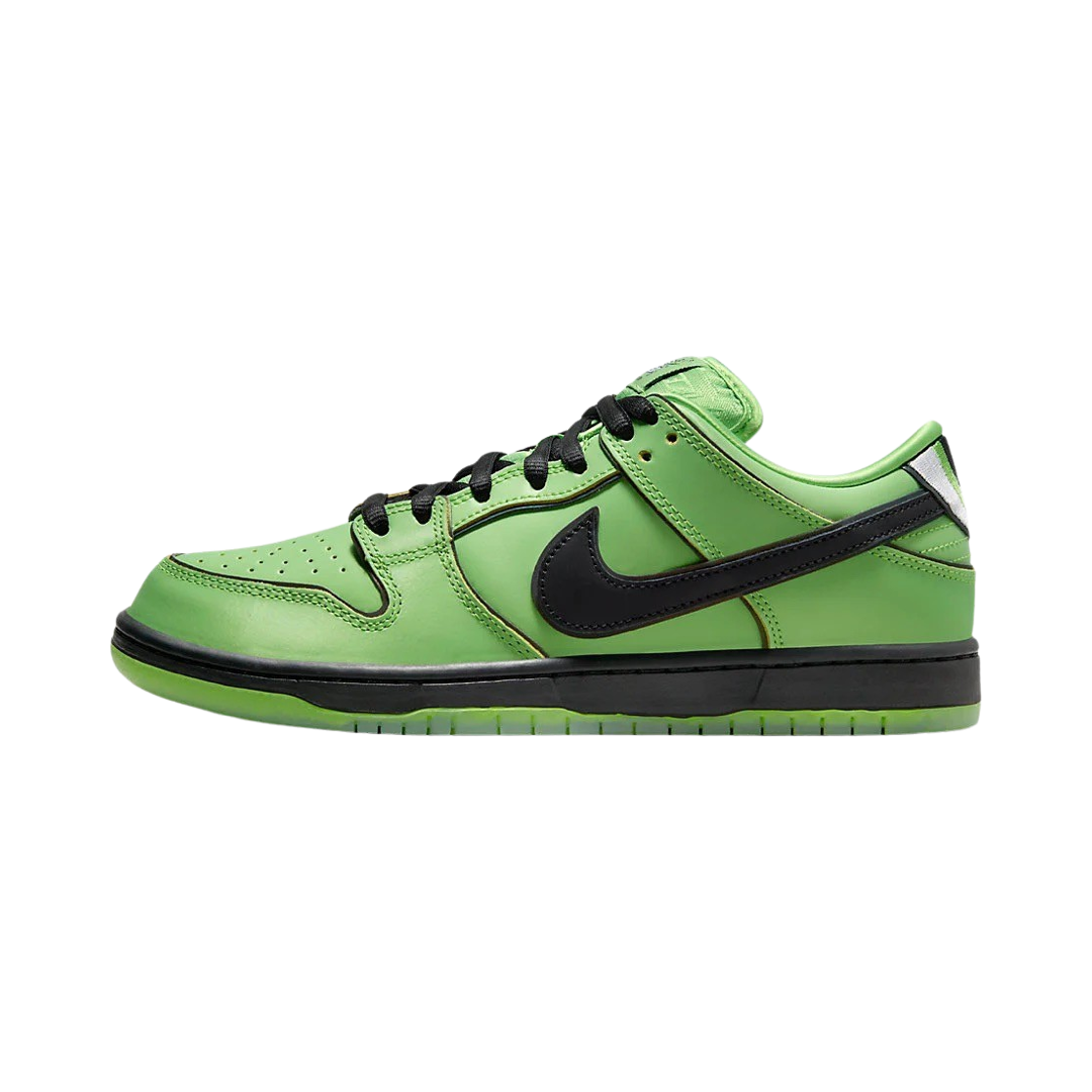 Nike SB Dunk Low Pro QS Powerpuff Girls Buttercup Sneakers - Mean Green, Black Lotus & Pink Colorway - Perfect for Skateboarding, Streetwear & Cartoon Fans Collection
